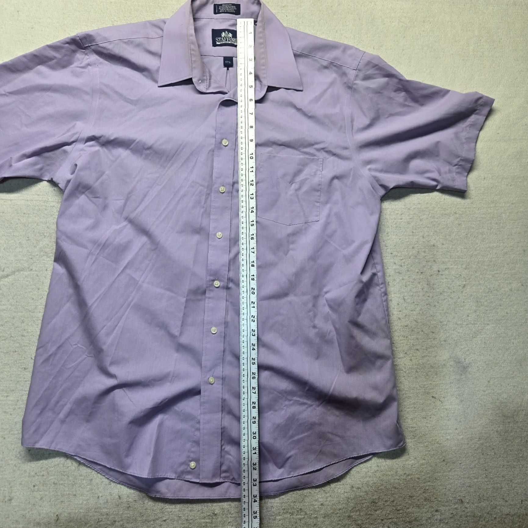 Stafford Stafford Shirt Button-Up Adult Men Purple 17.5 17 1/2 Short Sleeve Solid Cotton Blend Size 17.5 Purple Shirt Men Size US XXL / EU 58 / 5 - 6 Thumbnail