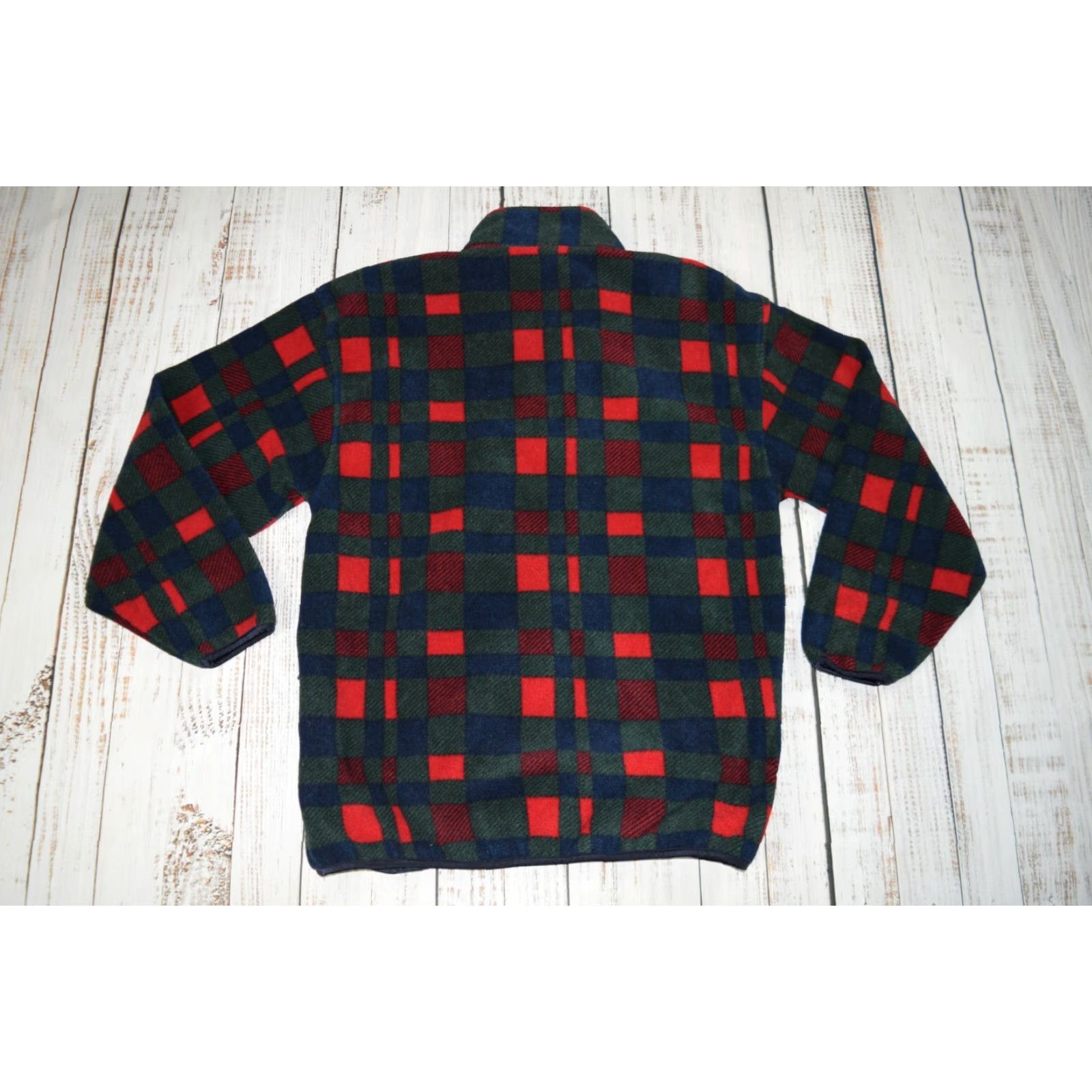 Sears VTG SEARS Trader Bay Western Plaid Fleece Jacket 1/4 Zip Retro Green Red Mens M Shirt Size US M / EU 48-50 / 2 - 6 Thumbnail
