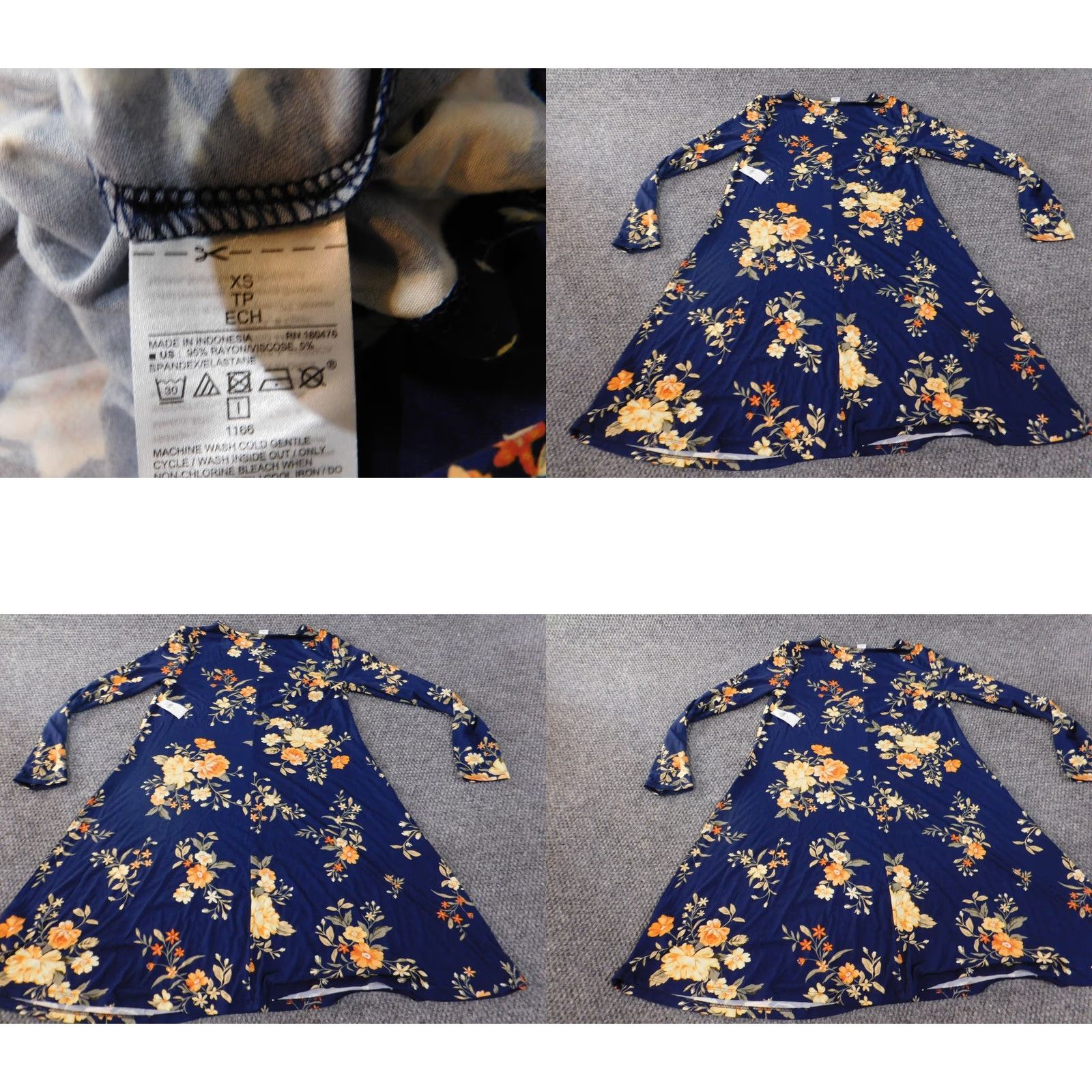 Old Navy Old Navy Womens Dress XS Blue A-Line Floral Rayon Knit Stretch Knee Length Raglan Sleeves Crew Neck Pullover Vintage No Size XS / US 0-2 / IT 36-38 - 8 Thumbnail
