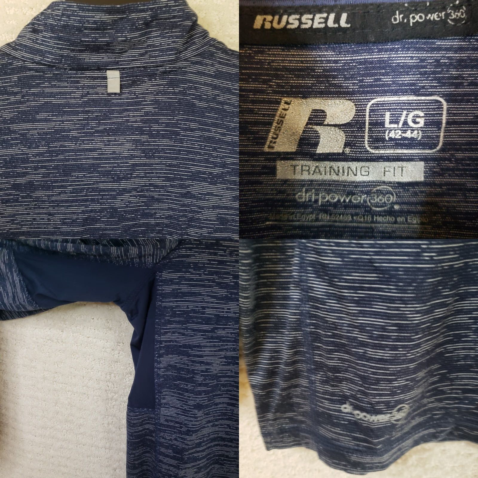 Vintage Russell Dri-Power 360 Men’s L Heathered Blue 1/4 Zip Athletic Shirt Long Sleeve Stretchy Polyester Blend Spandex Slim Fit Regular Size L Mens Shirts Size US L / EU 52-54 / 3 - 8 Thumbnail