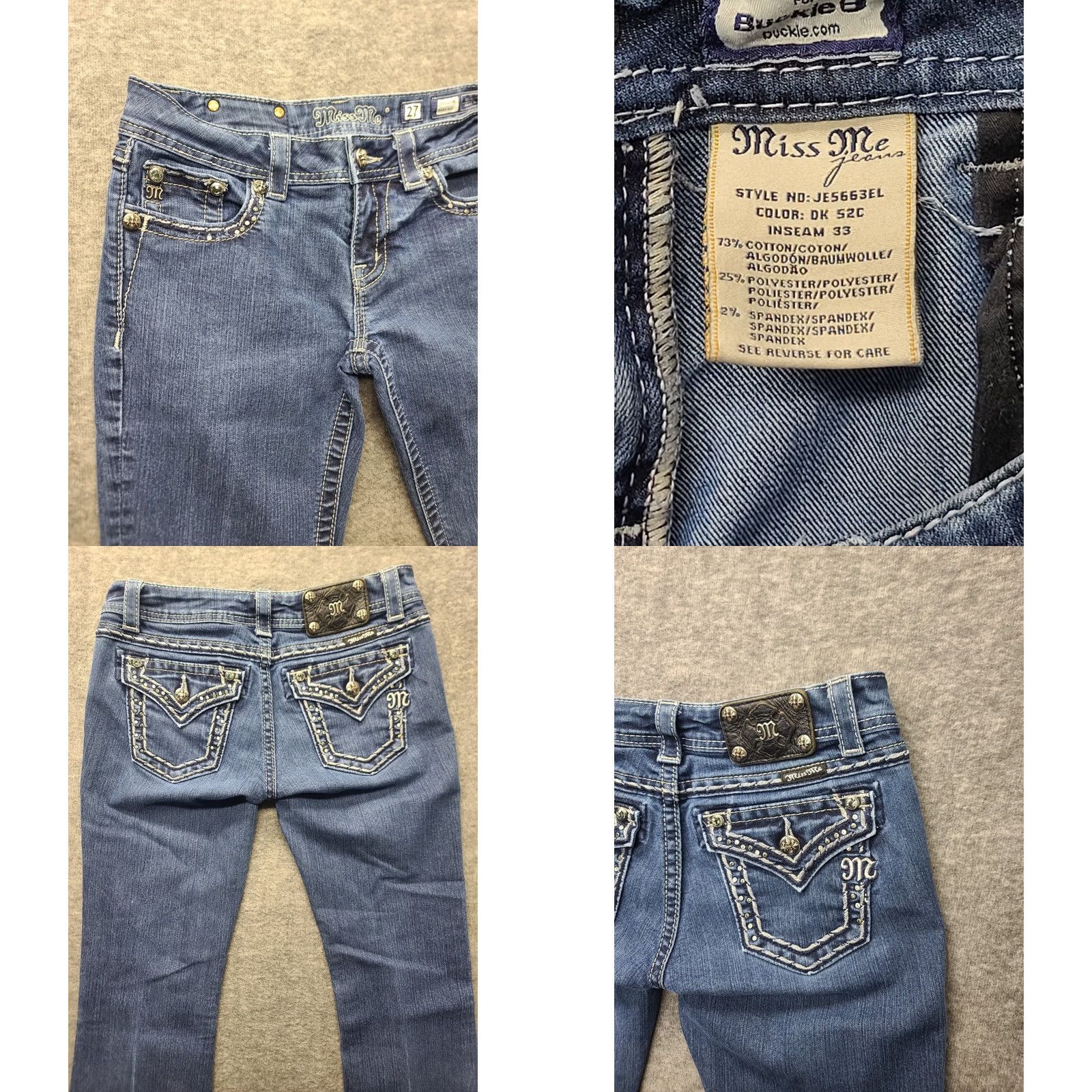 Miss Me Miss Me Jeans Womens 27x32 Regular Boot Mid Rise Distressed Stretch Denim Blue 5-Pocket Design Cowboy Western Y2K Mens? Size 27" / US 4 / IT 40 - 8 Thumbnail