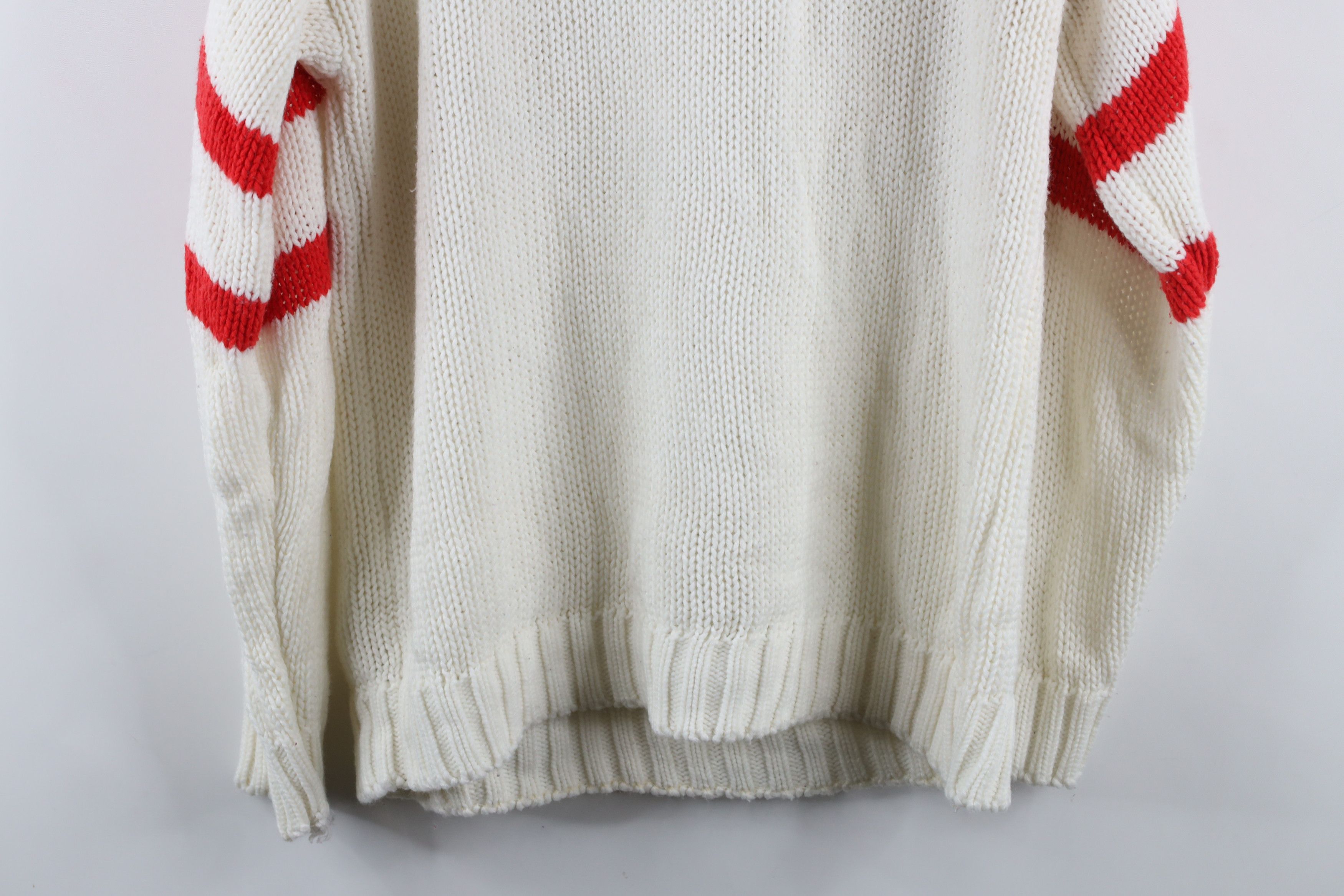 Vintage Vintage 90s Streetwear Striped Dog Chunky Knit Sweater White Size XXL / US 16-18 / IT 52-54 - 14 Thumbnail