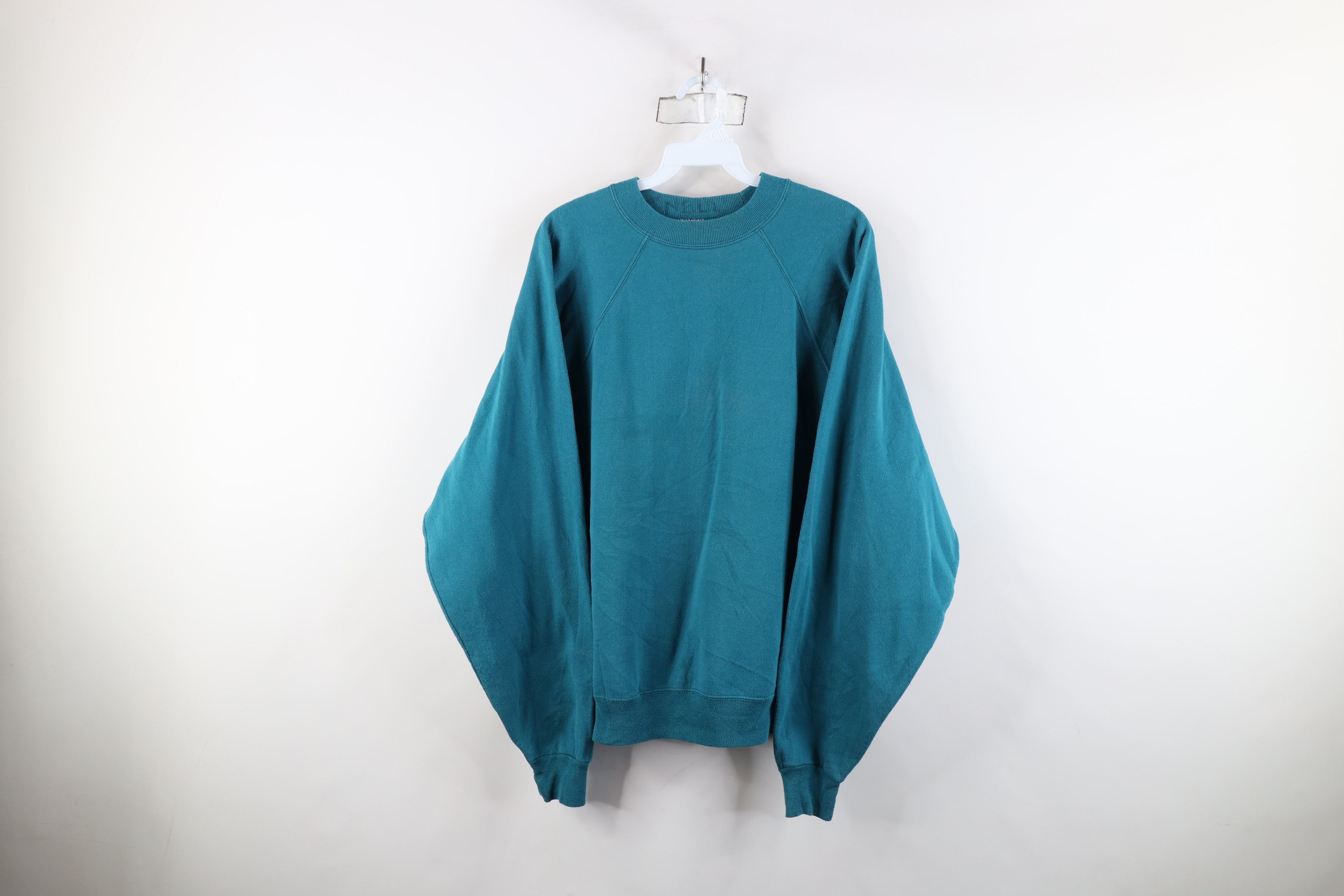 Vintage Vintage 90s Streetwear Blank Crewneck Sweatshirt Teal Size US XL / EU 56 / 4 - 1 Thumbnail