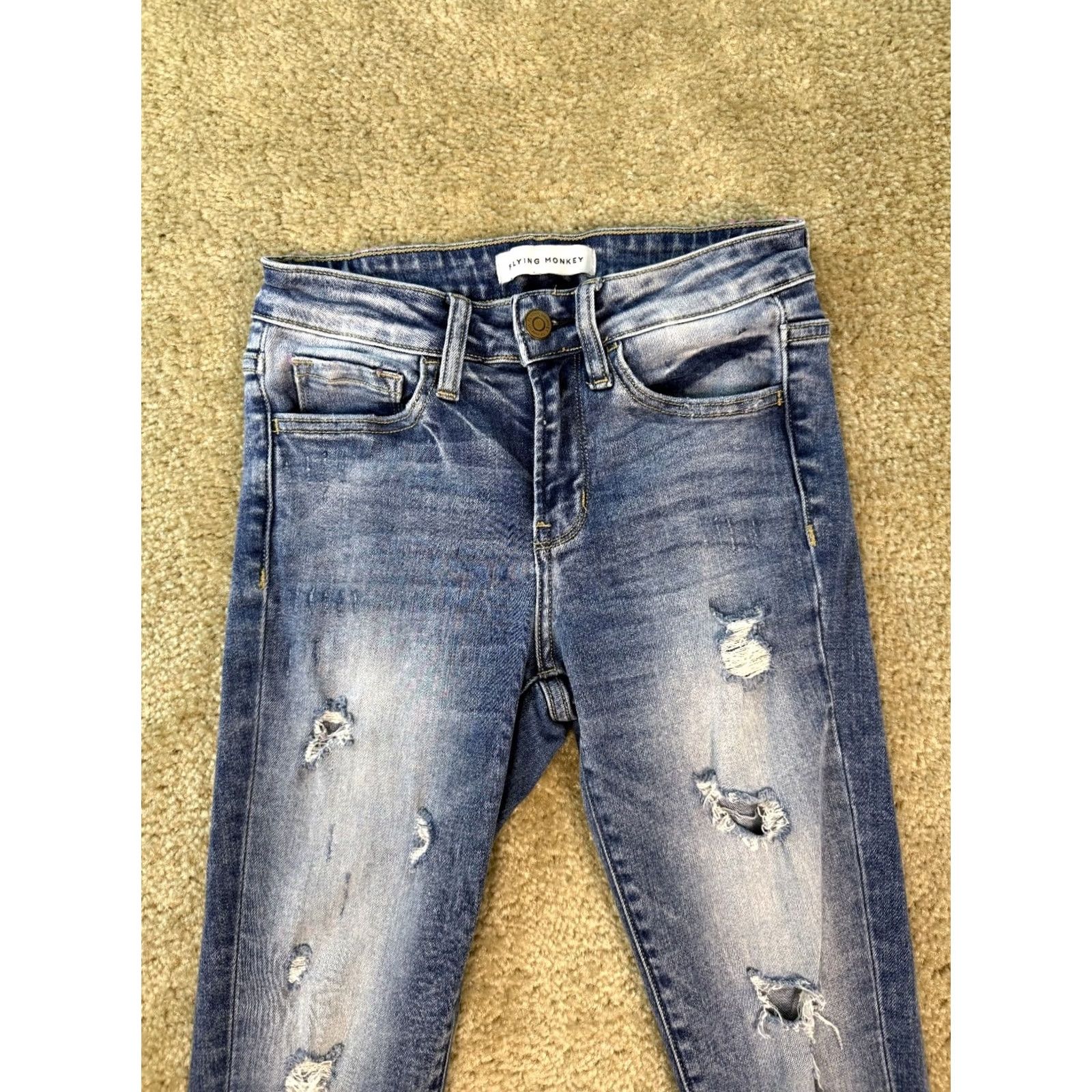 Vintage Flying Monkey Jeans Womens Skinny Ankle Low Rise Distressed Blue Size 24 26x26 D264 Size 42" / US 20 - 2 Thumbnail
