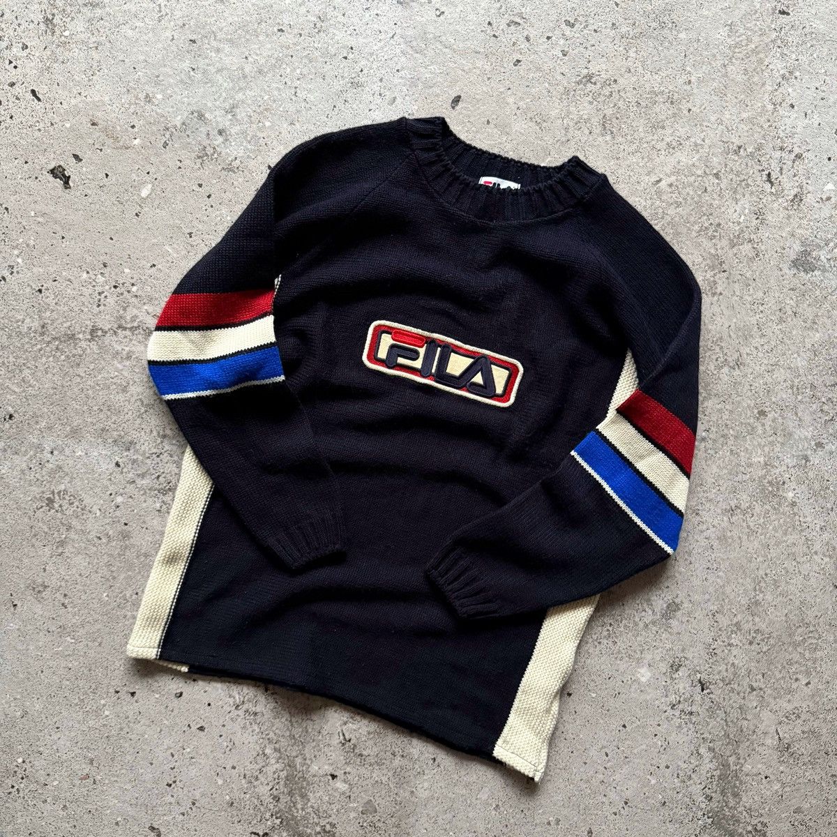 Fila Fila Mens Vintage Navy Blue Big Logo Knit Sweater Jumper Size US M / EU 48-50 / 2 - 3 Thumbnail