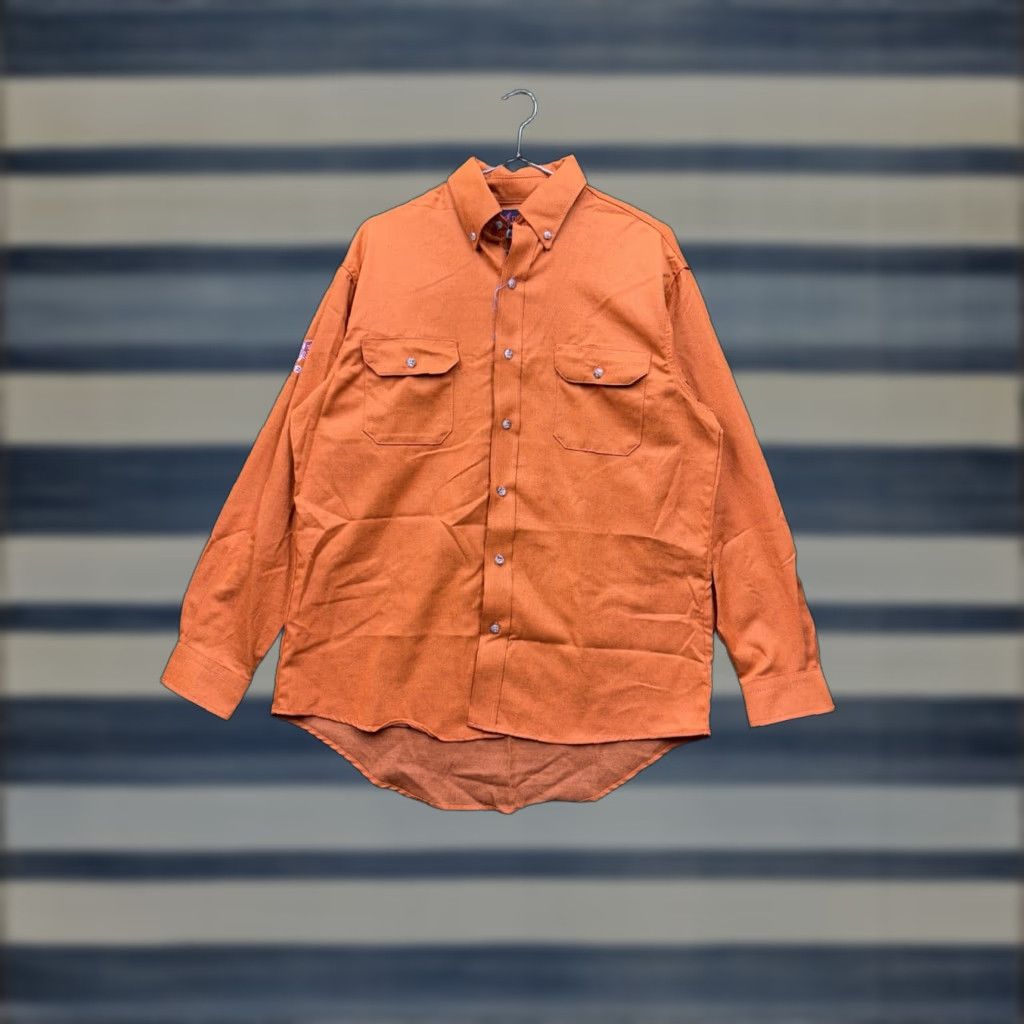Denime Drifire Shirt Mens Large Denim Chambray Button-Up Long Sleeve Workwear 90s Orange Mens Size US L / EU 52-54 / 3 - 1 Thumbnail