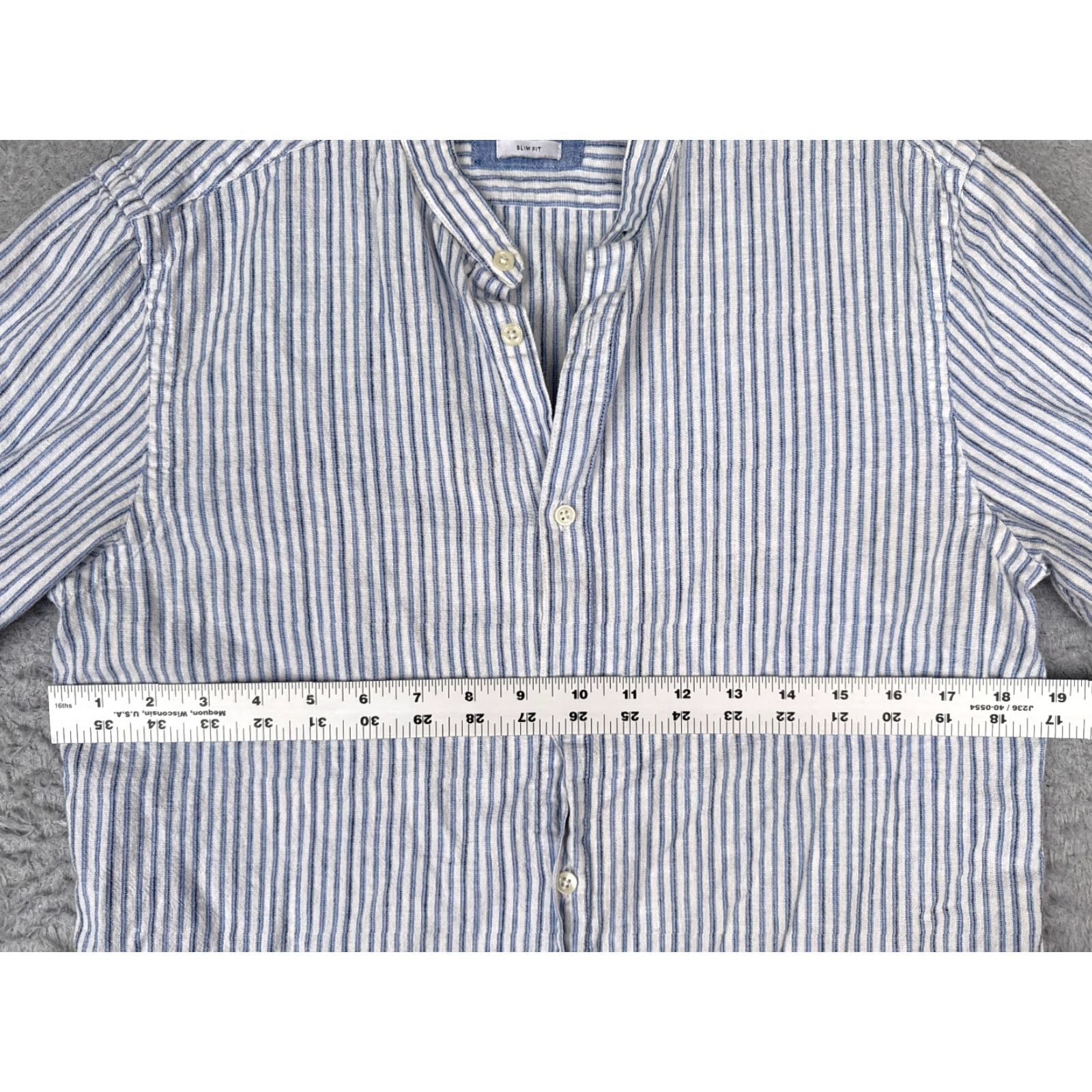 Zara Zara Shirt Women Medium Blue Stripe Button-Up Striped Slim Fit Size M / US 6-8 / IT 42-44 - 7 Thumbnail