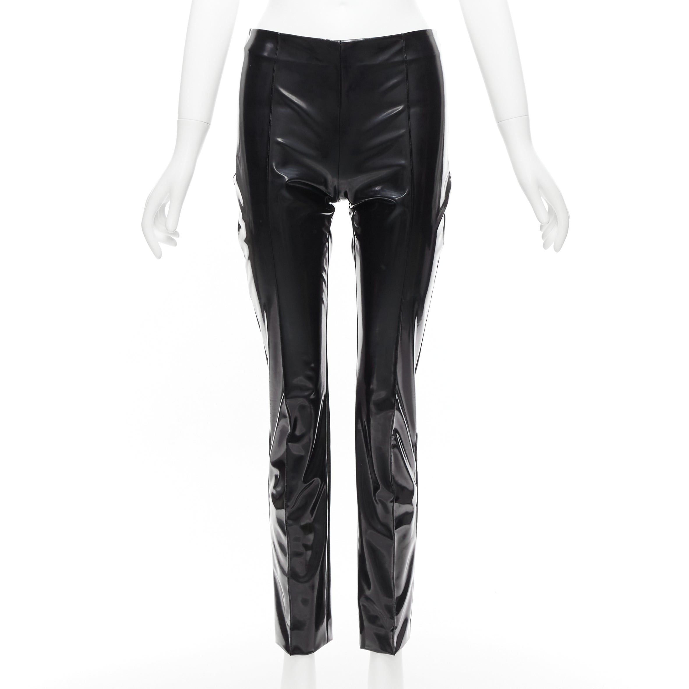 Valentino VALENTINO black vinyl pleat front back slit pockets pants S Size 27" / US 4 / IT 40 - 1 Thumbnail