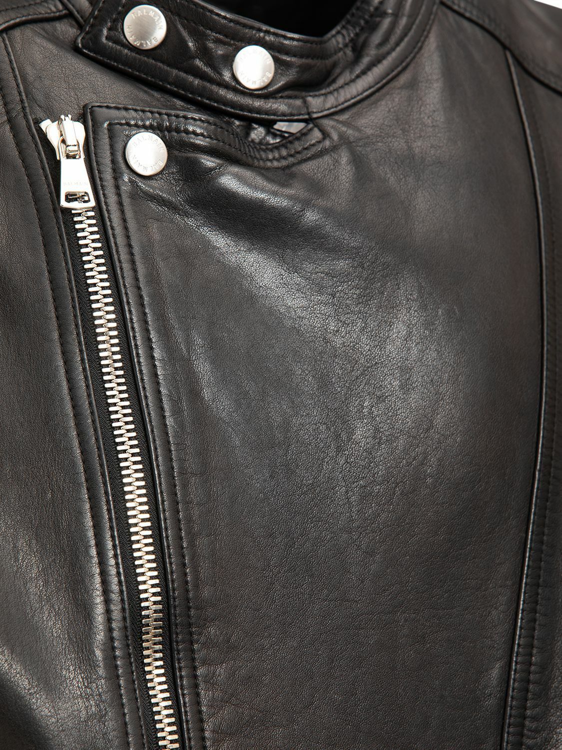 Balmain o1srvl11e1025 Zipped Leather Biker Jacket in Black Size US S / EU 44-46 / 1 - 3 Thumbnail