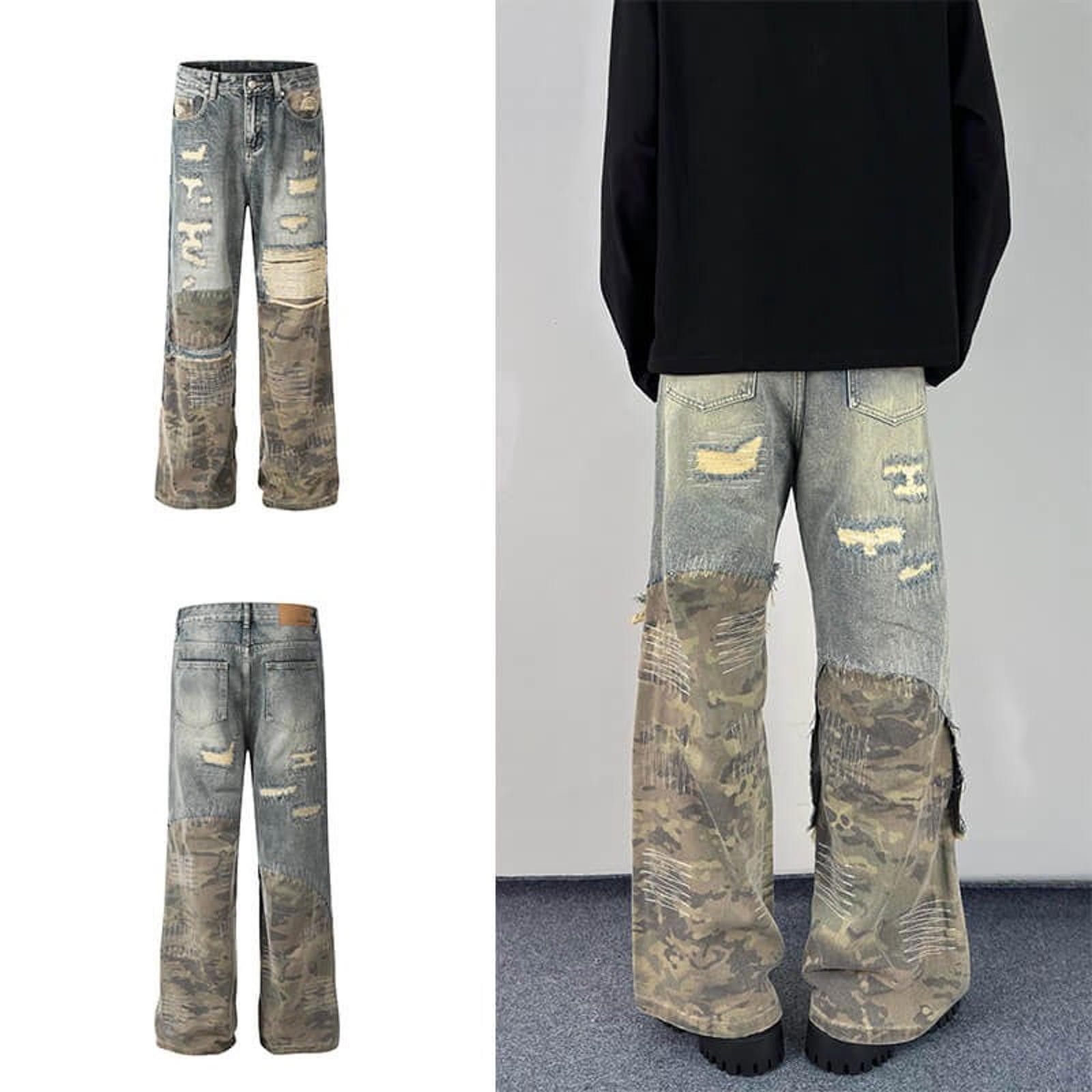 Vintage Distressed Camo Patchwork Flared Straight Leg Jeans Size US 32 / EU 48 - 4 Thumbnail