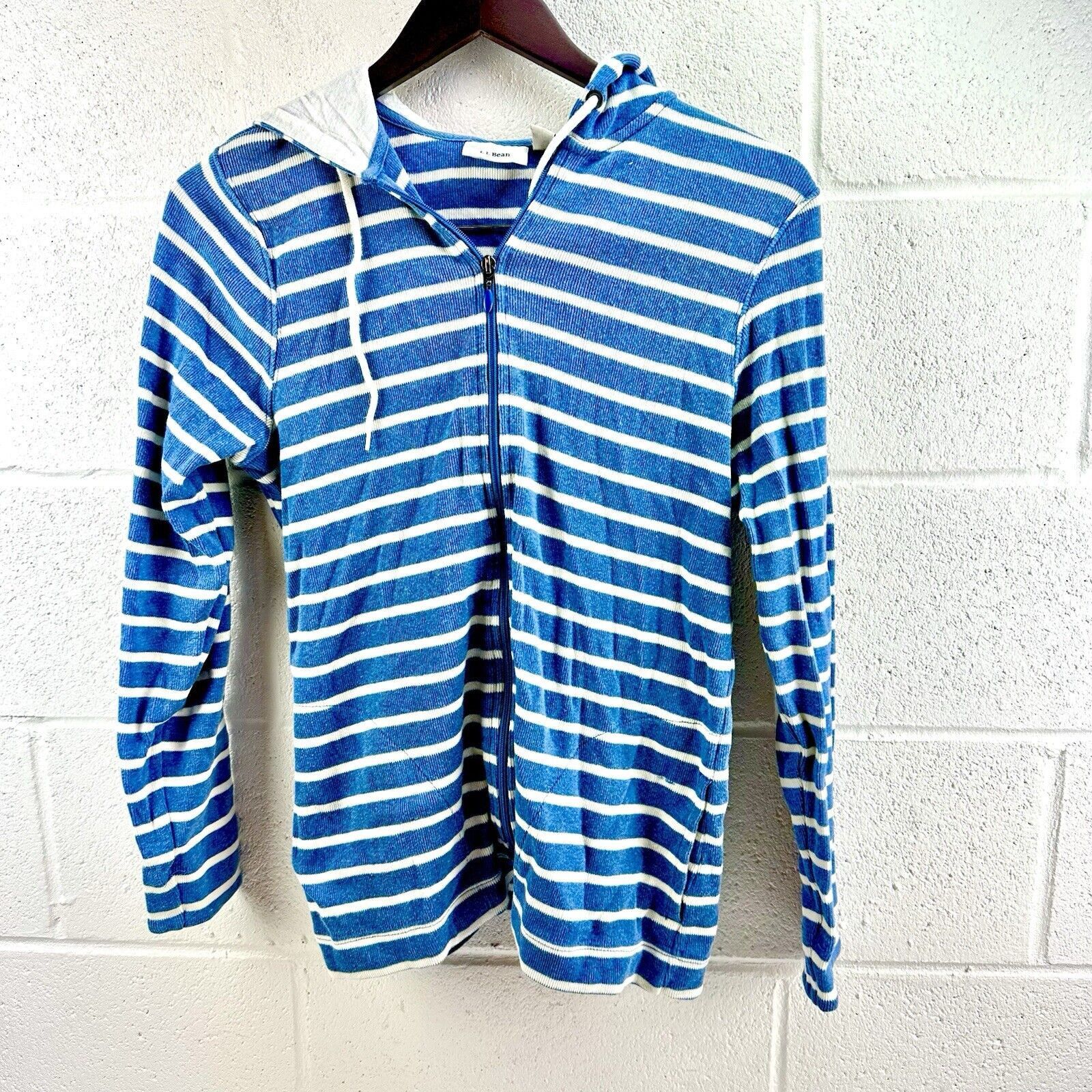 L.L. Bean VINTAGE 90s, Y2K L.L.Bean Blue Striped Zipper Hoodie Rugby M Size US M / EU 48-50 / 2 - 6 Thumbnail