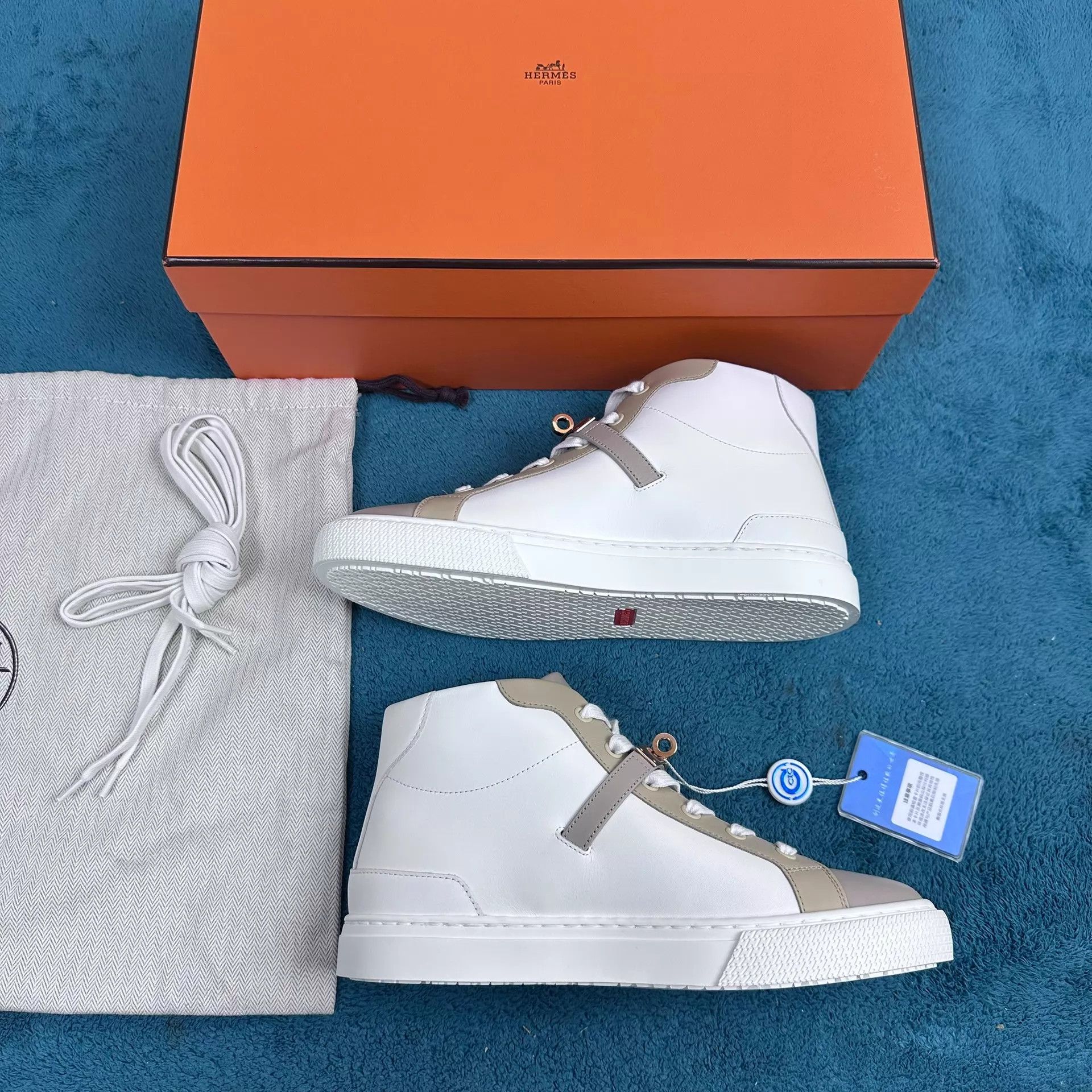 Hermes Hermès Daydream Leather High-Top Sneaker White & Brown Size US 7.5 / IT 37.5 - 3 Thumbnail
