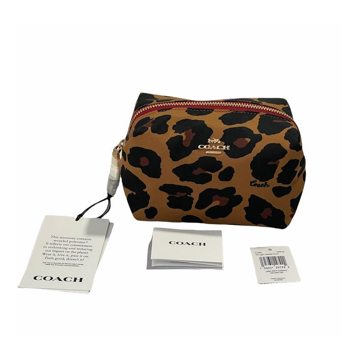 Coach Coach Small Boxy Cosmetic Case With Leopard Print Saddle New ...