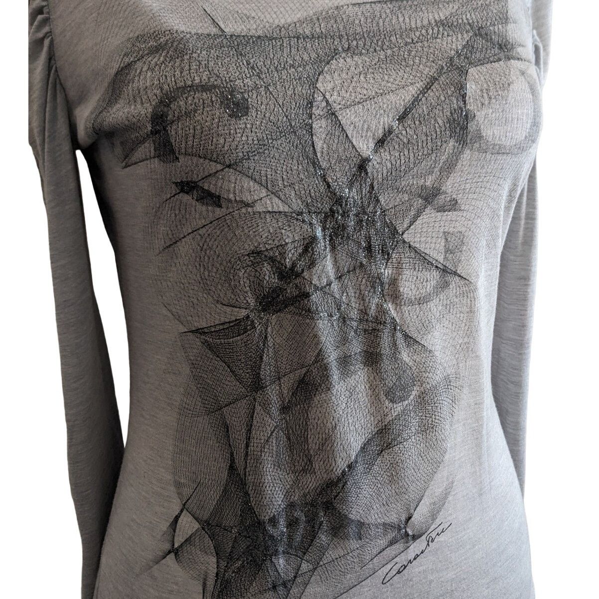 Other Caractère Caractere Silver Sheer Ruched Sleeve Blouse Size S / US 4 / IT 40 - 2 Thumbnail
