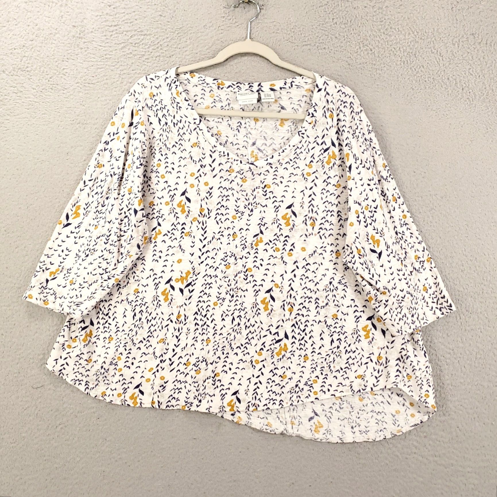 Rachel Zoe Rachel Zoe Womens Top 2X White Yellow Ditsy Floral Asymmetric Hem Linen Blouse Size XXL / US 16-18 / IT 52-54 - 2 Thumbnail