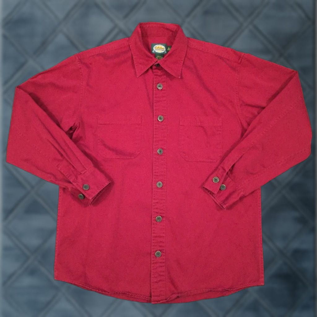 Vintage Cabela's Shirt Mens M Red Heavyweight Long Sleeve Button-Up Pockets Carded Outdoor Button-Front Collar-Point Built-In Pockets Size US M / EU 48-50 / 2 - 1 Thumbnail