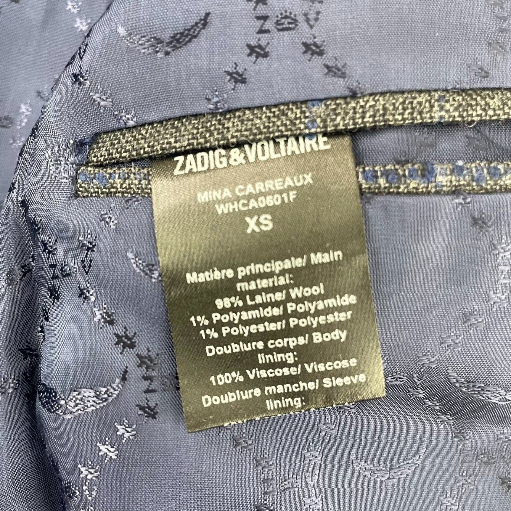 Zadig & Voltaire ZADIG & VOLTAIRE Mina Carreaux Coat Jacket Women XS Grey Wool Double Breasted Coat/Jacket Size XS / US 0-2 / IT 36-38 - 4 Thumbnail