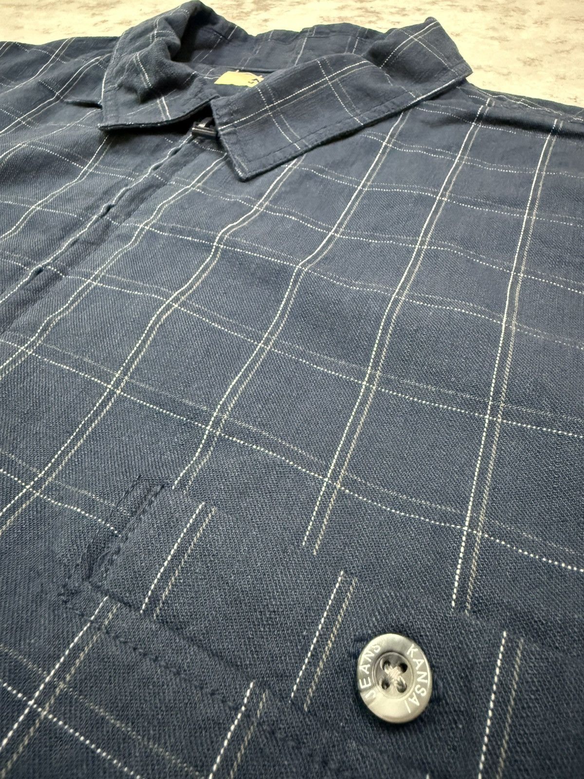 Kansai Yamamoto Kansai Jeans Dark Blue Plaid Zip Up Shirt Size US XXL / EU 58 / 5 - 7 Thumbnail