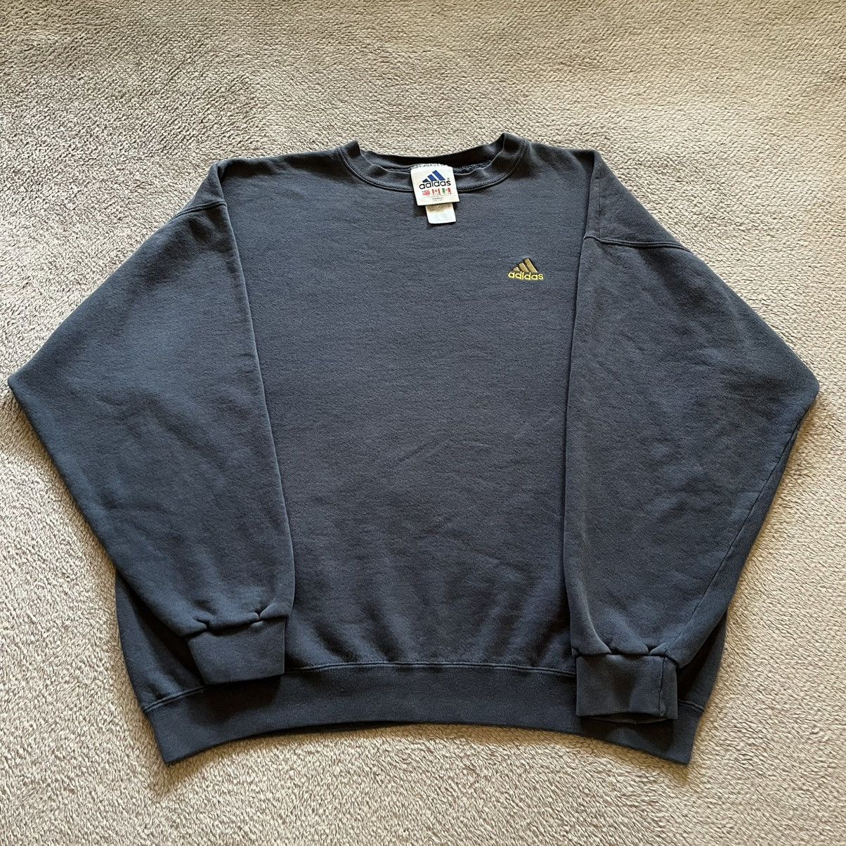 Adidas × Vintage Vintage 90s Adidas Navy Blue Yellow Embroidered Sweatshirt Size US L / EU 52-54 / 3 - 1 Thumbnail
