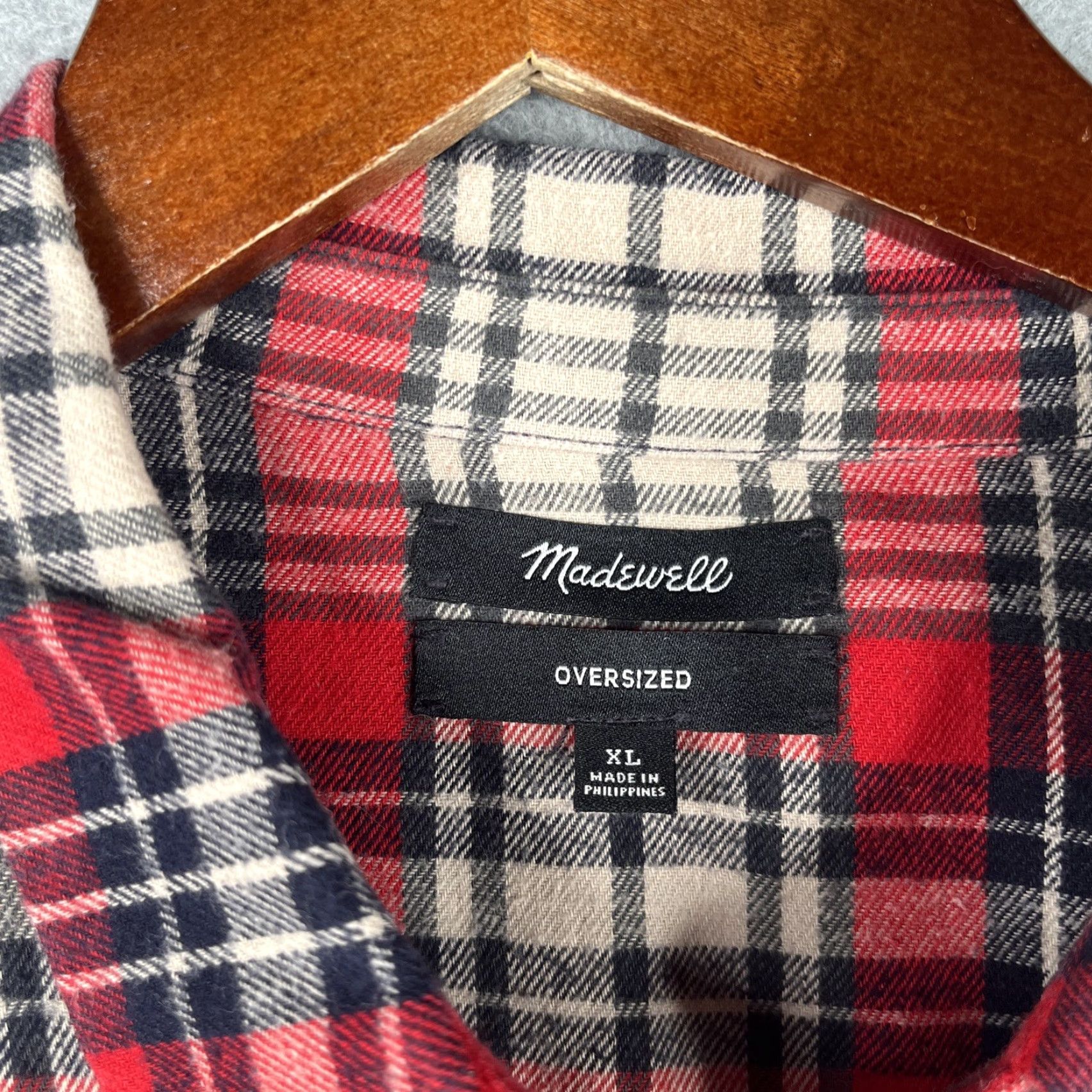 Madewell Madewell Oversized Flannel Long Sleeve Button Up Shirt Women XL Red Plaid Pocket Size XL / US 12-14 / IT 48-50 - 5 Thumbnail
