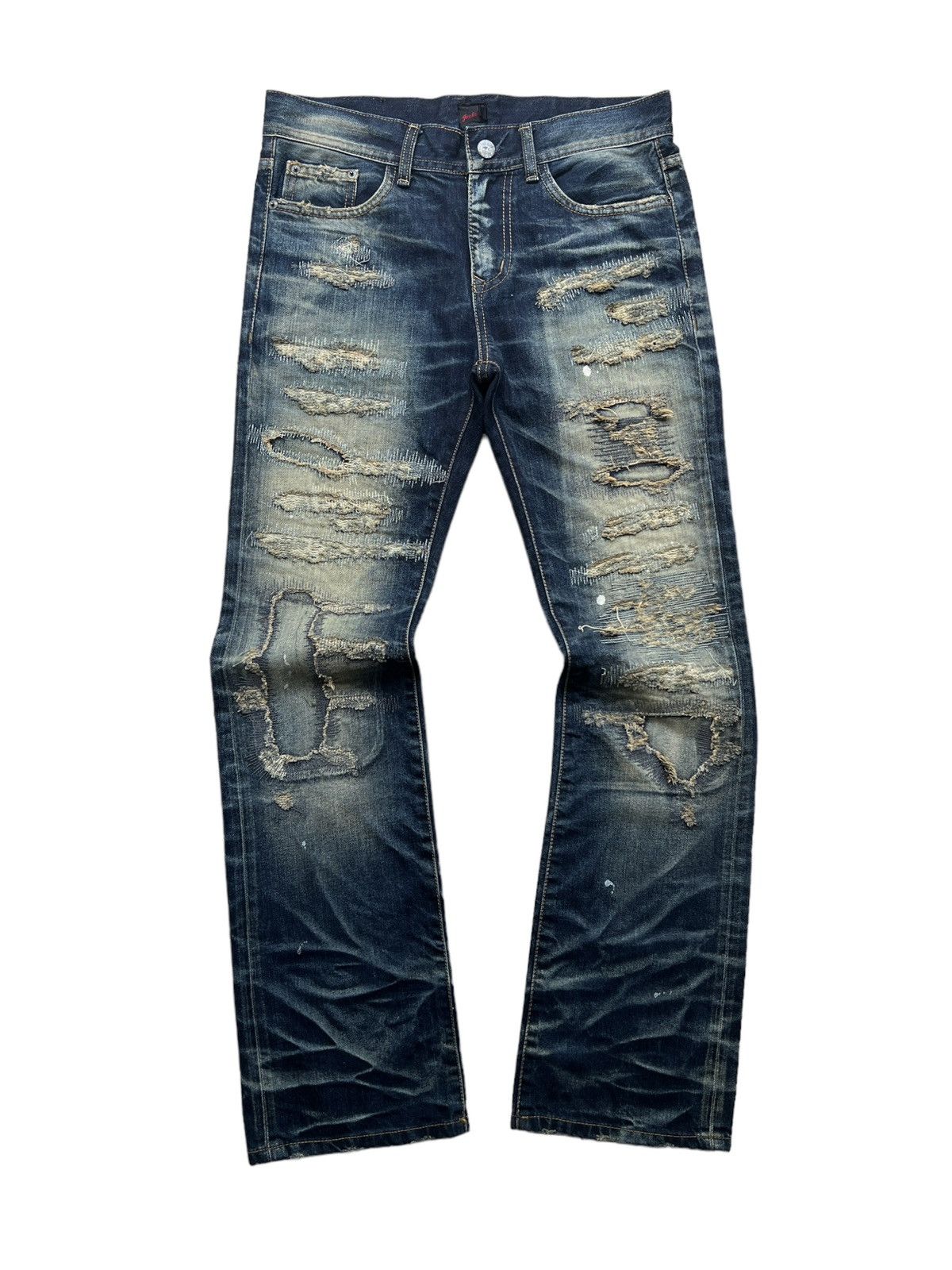 image of Distressed Denim x Jack Rose Jackrose Distressed Claw Mark Flare Denim, Men's (Size 33)