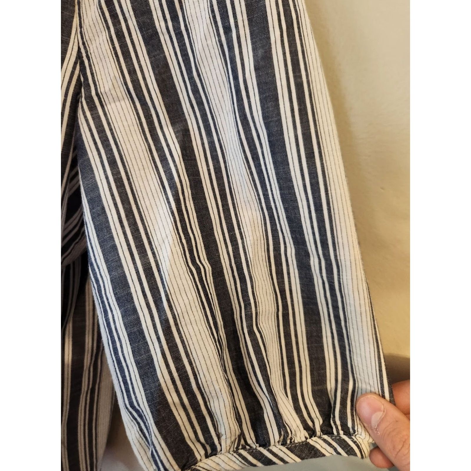 Vintage Catherines Blue White Stripe Embroidered Trim Balloon Sleeve Top Boho Hippie 0X Womens Blouse Size XL / US 12-14 / IT 48-50 - 5 Thumbnail