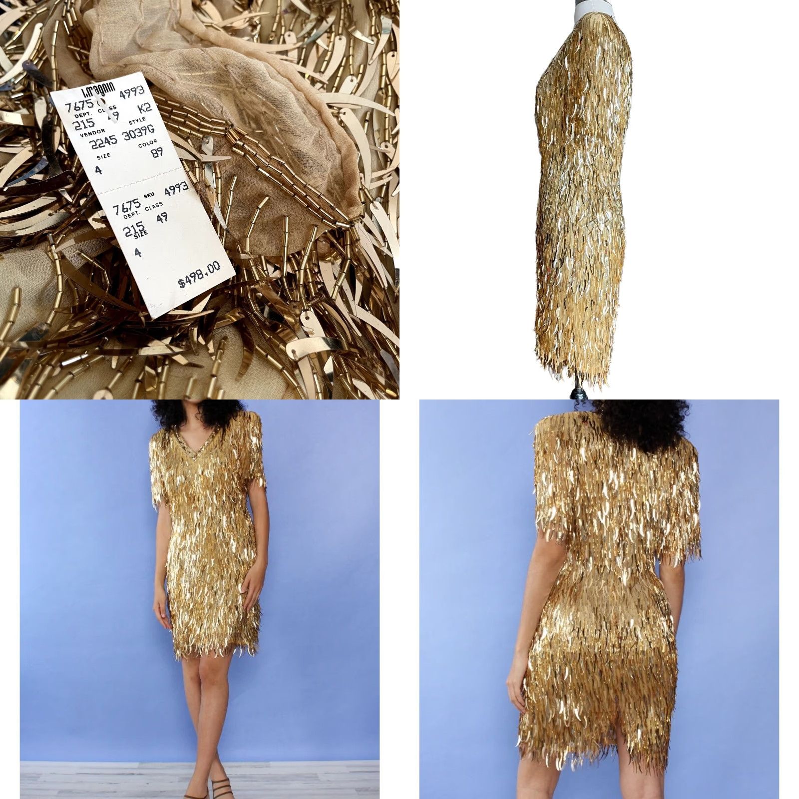 Oleg Cassini VINTAGE Oleg Cassini Dagger Sequin Dress Sheath 90s 80s Party Gold Silk Size 4 Womens Size 27" / US 4 / IT 40 - 8 Thumbnail