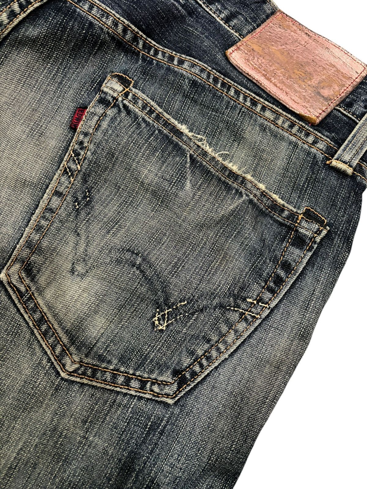 Edwin × Japanese Brand 90s Vtg Edwin 503RV Distressed Faded Straight Cut Jeans Size US 36 / EU 52 - 9 Thumbnail
