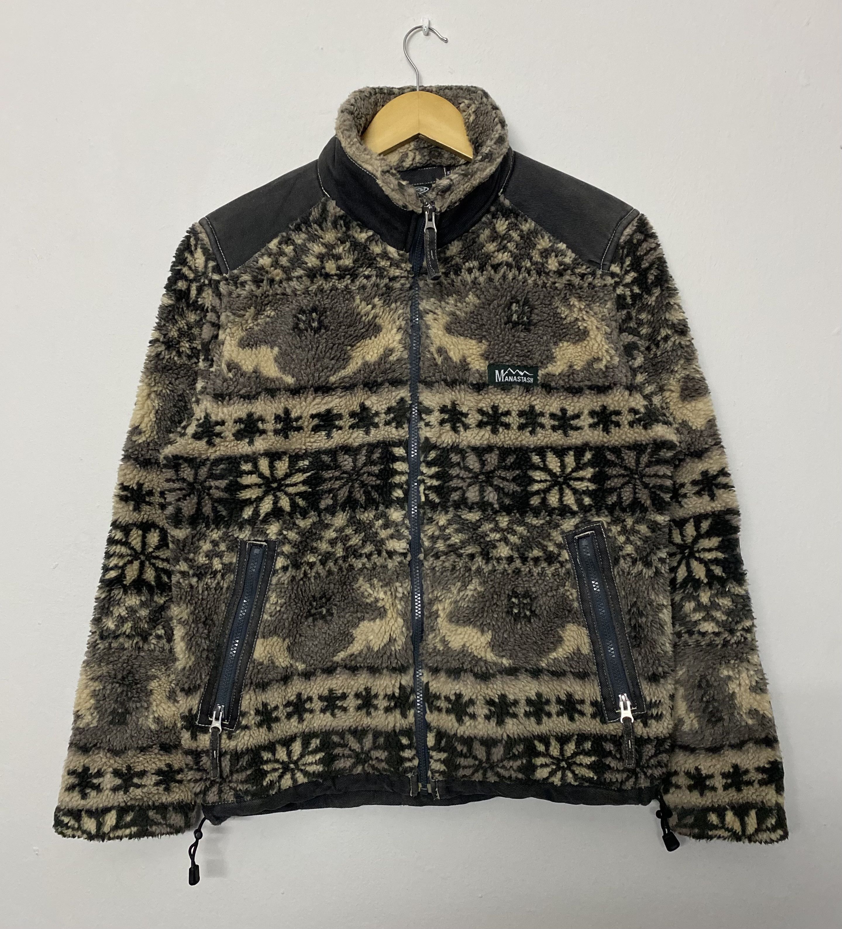 Manastash Vtg Manastash Deep Pile Sherpa Fleece Nordic Reindeer Jacket Size US M / EU 48-50 / 2 - 1 Thumbnail