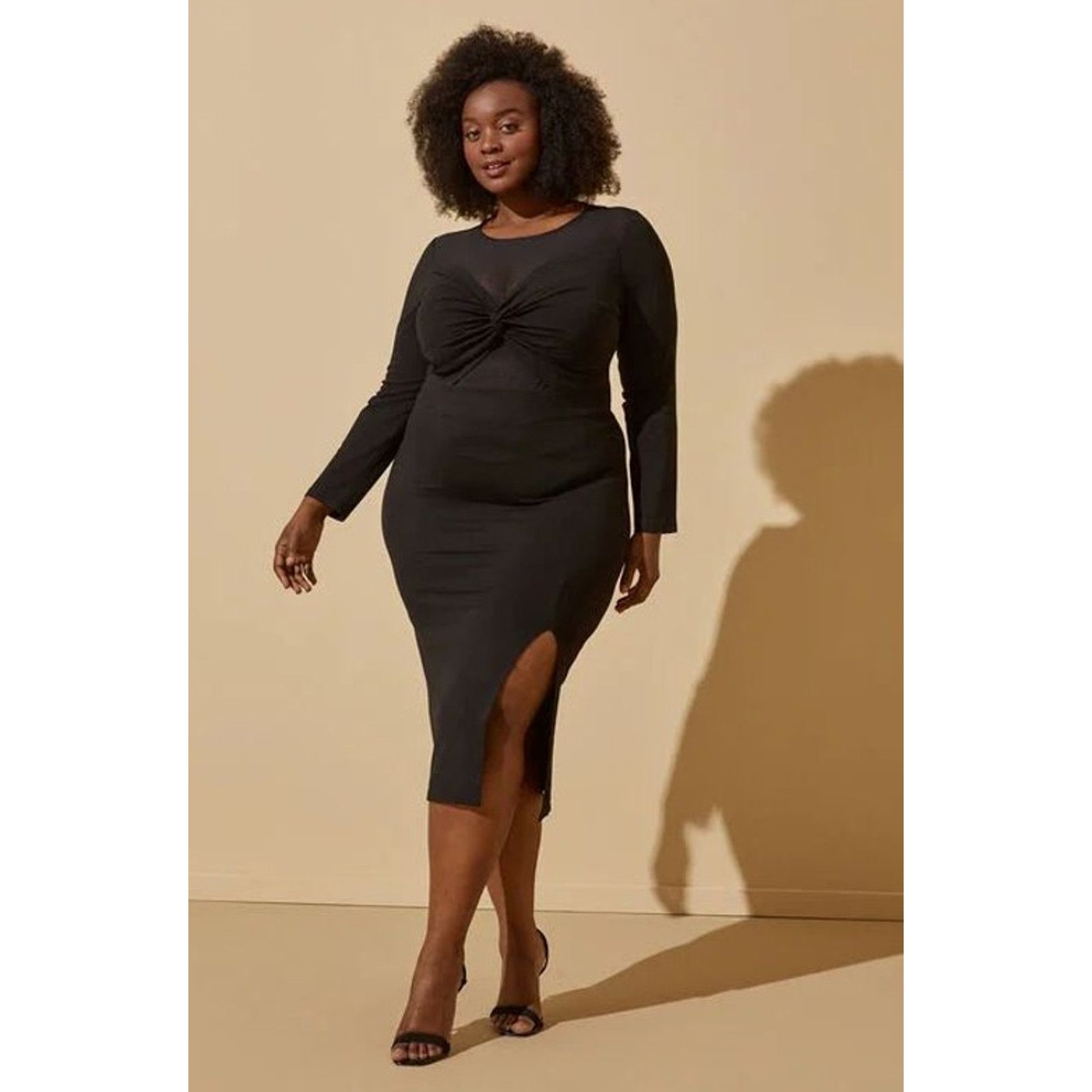 Plus Size 26/28W | Stretch-Knit Bodycon Dress w/ Mesh Panel