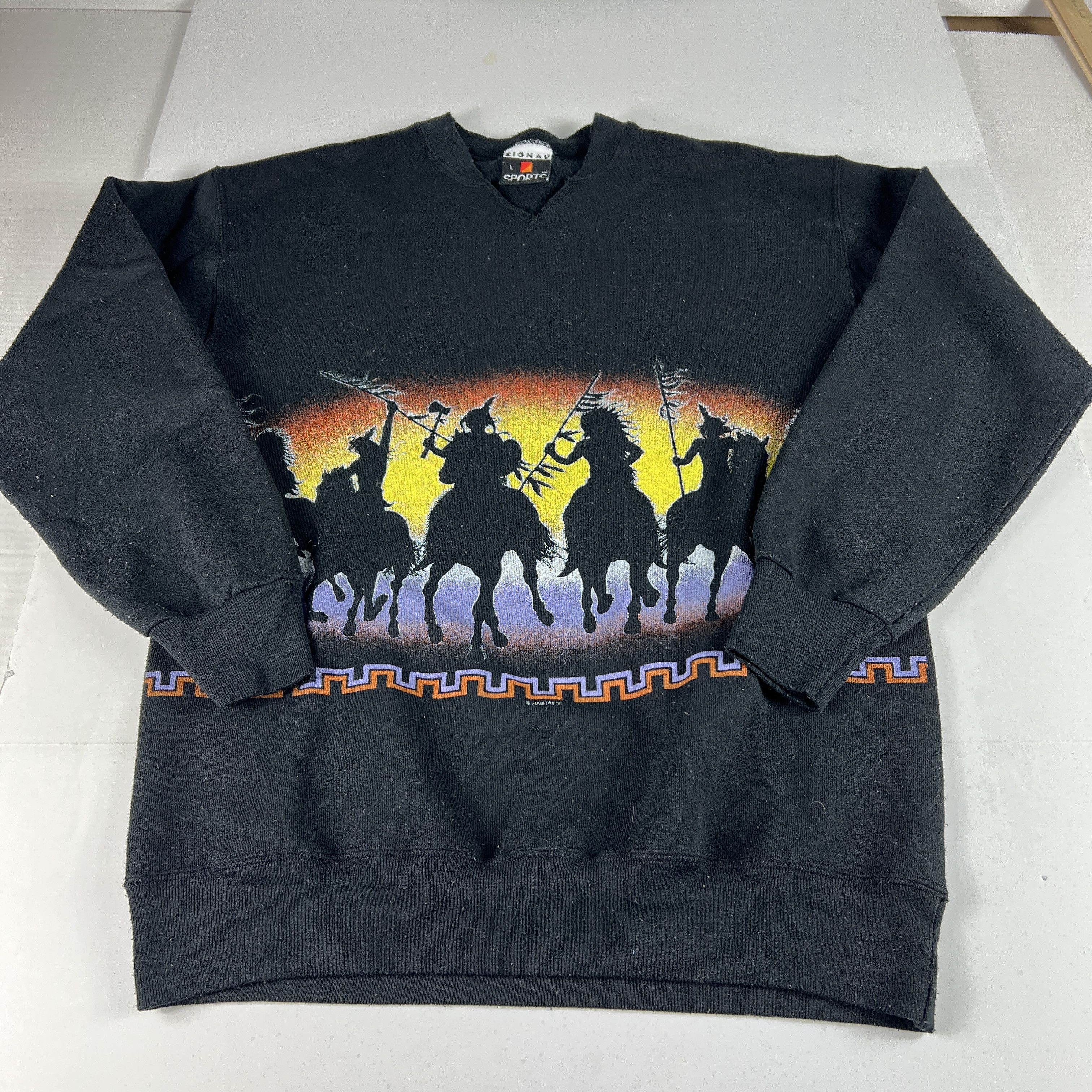 Habitat VTG Indigenous Native Sweatshirt Black Wrap Around Crewneck Size US S / EU 44-46 / 1 - 1 Thumbnail