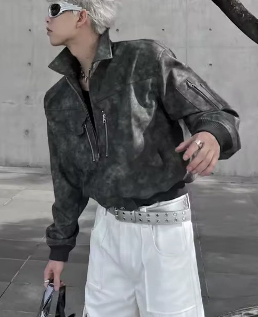 Japanese Brand Faded Suede Cropped Bomber PU Leather Jacket Size US XL / EU 56 / 4 - 3 Thumbnail