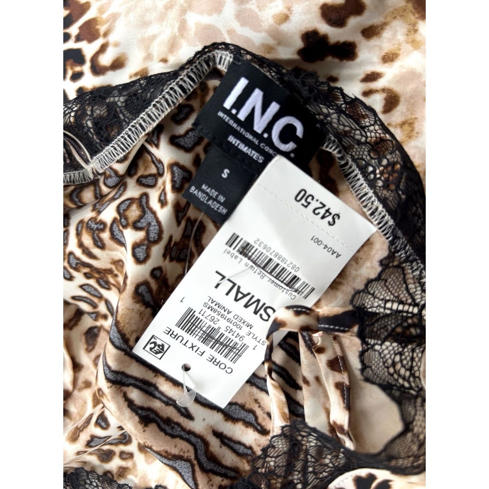 Incu NWT INC Leopard Print Nightgown Lace Gown Sleeveless V-Neck Size S Multicolor Size ONE SIZE - 5 Thumbnail