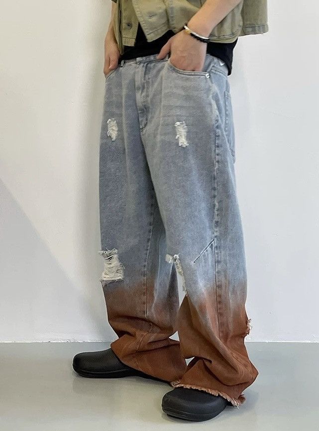 Japanese Brand × Vintage Avant garde dyed distressed loose baggy jeans pants Size US 30 / EU 46 - 2 Thumbnail