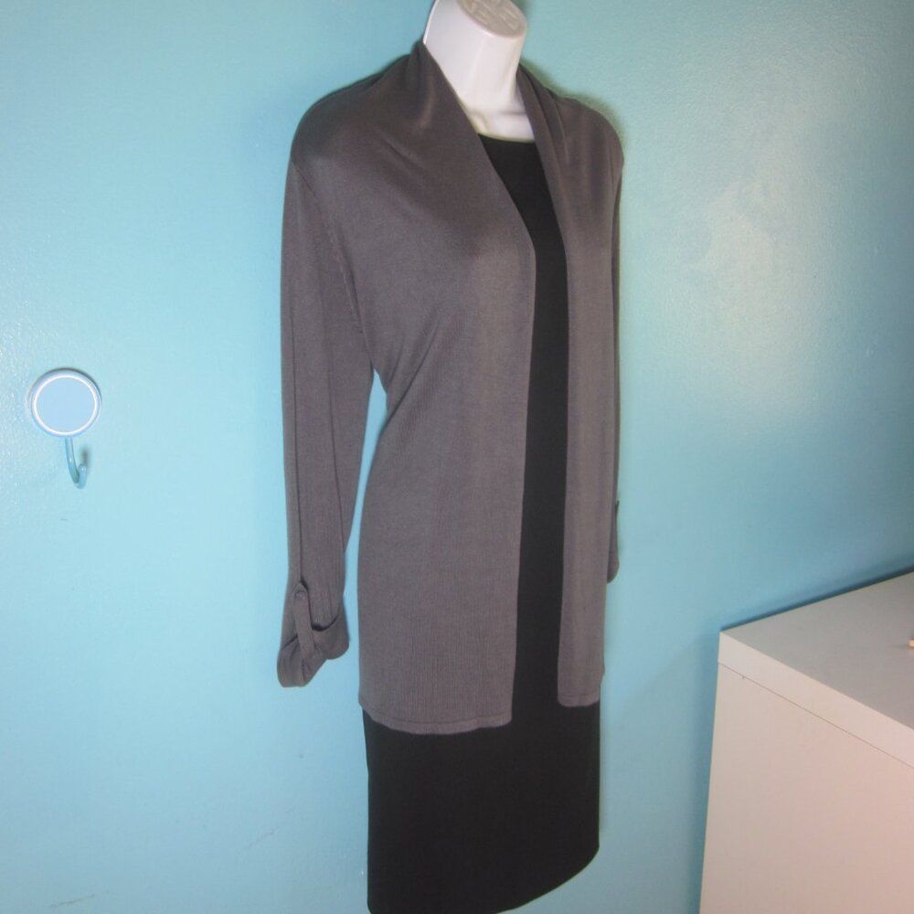 Vass Joan Vass Womens Size L Gray Tight Knit Open Front Long Car Size L / US 10 / IT 46 - 5 Thumbnail