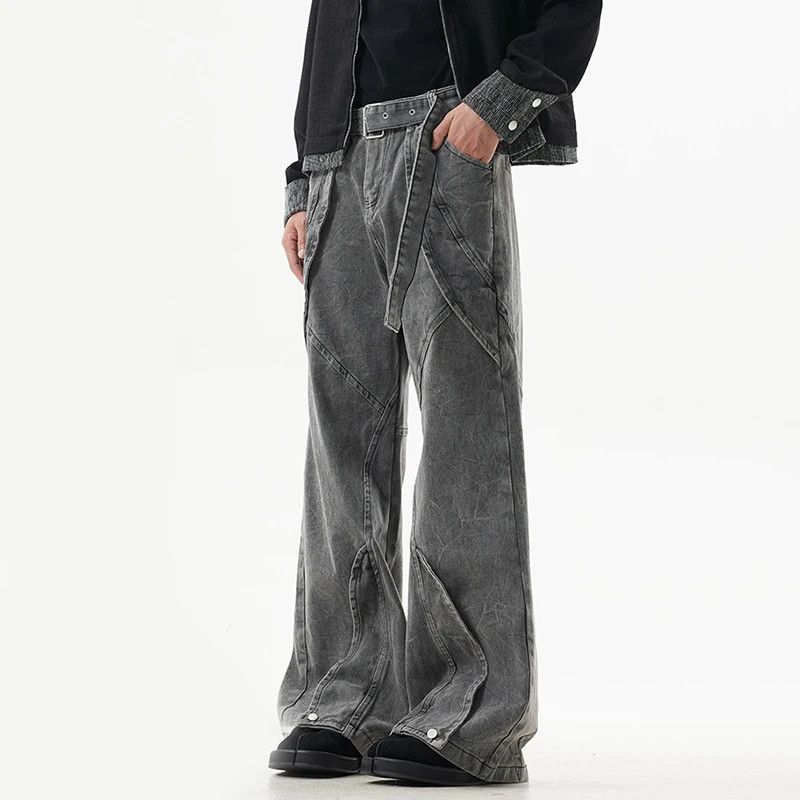 Japanese Brand × Jean Waist belt splicing design washed pants Size US 33 - 1 Thumbnail