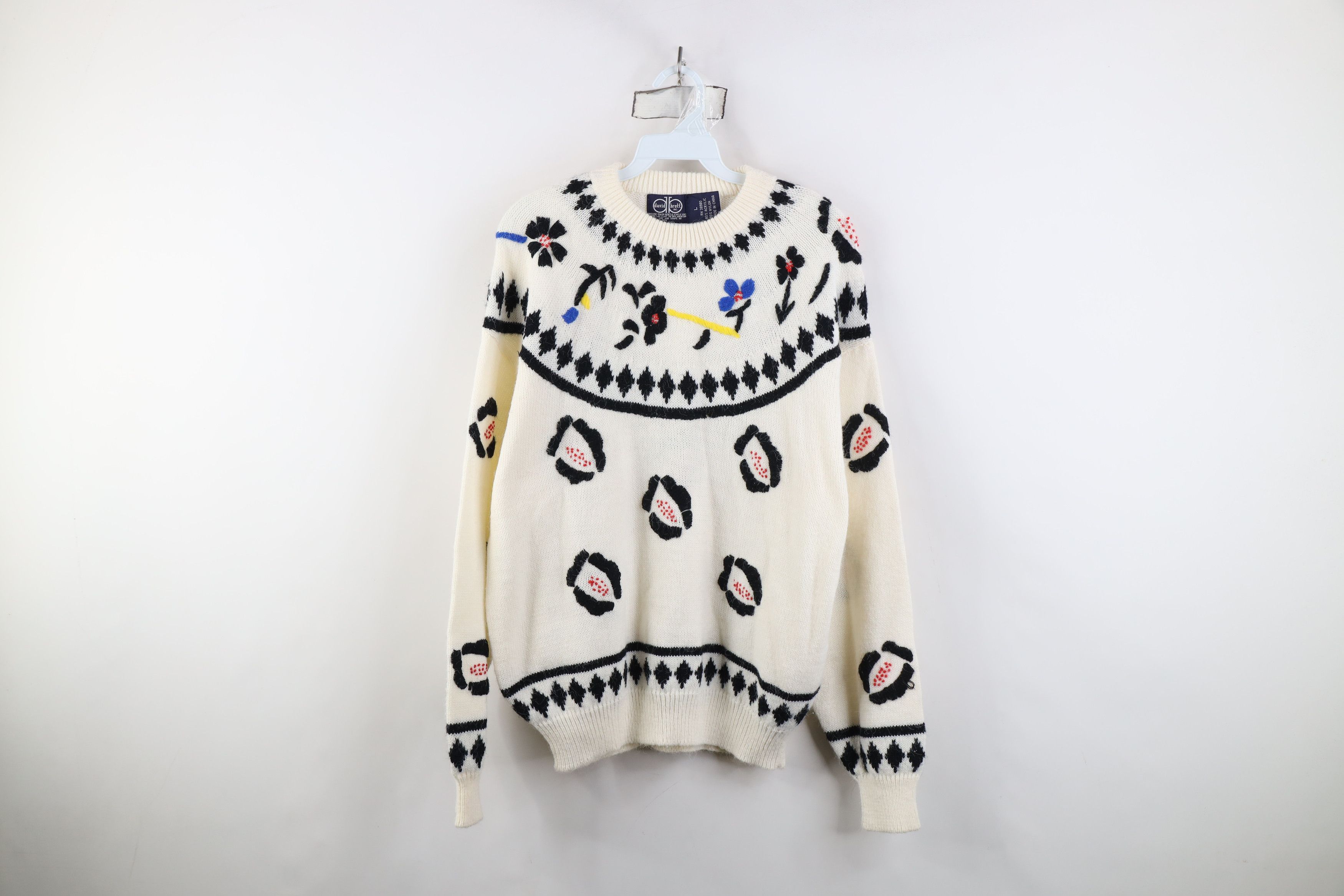 Vintage Vintage 70s Streetwear Abstract Flower Knit Sweater Size L / US 10 / IT 46 - 1 Thumbnail