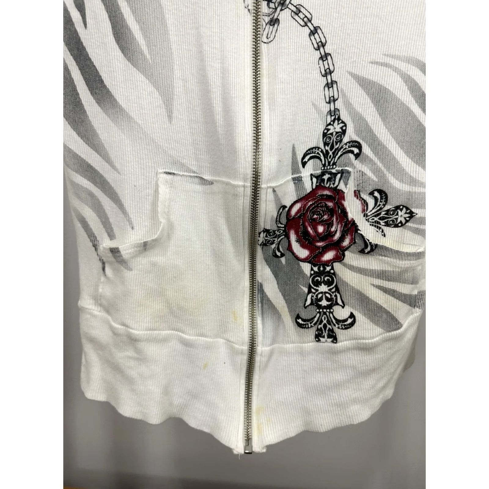 Vintage VINTAGE Y2K Rose Rosary Long Sleeve Full Zip Hoodie Women's White Size M Size M / US 6-8 / IT 42-44 - 8 Thumbnail
