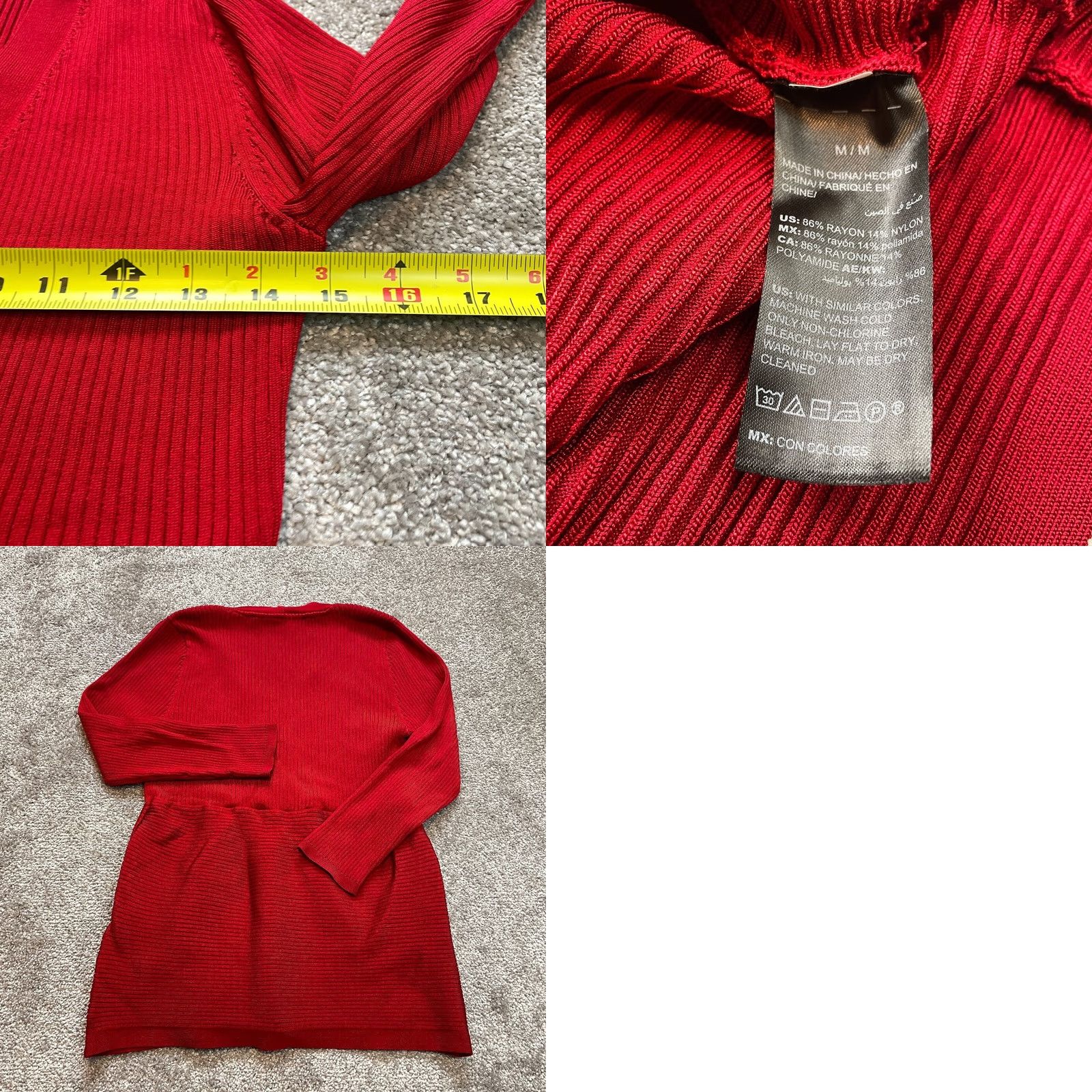 White House Black Market White House Black Market Shirt Womens M Red Ribbed Kimono Long Sleeve Top Size M / US 6-8 / IT 42-44 - 8 Thumbnail