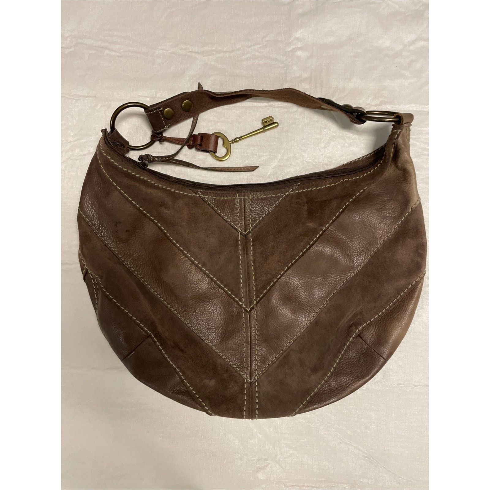Fossil Fossil Vintage Brown Patchwork Leather Suede Shoulder Bag Size ONE SIZE - 1 Thumbnail