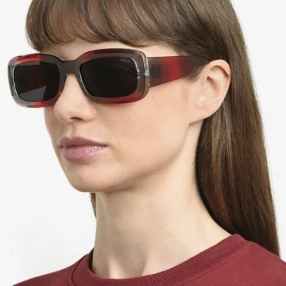 Hugo HUGO HG 1281/S 0268 IR Sunglasses Grey and Red Rectangle Size ONE SIZE - 2 Thumbnail
