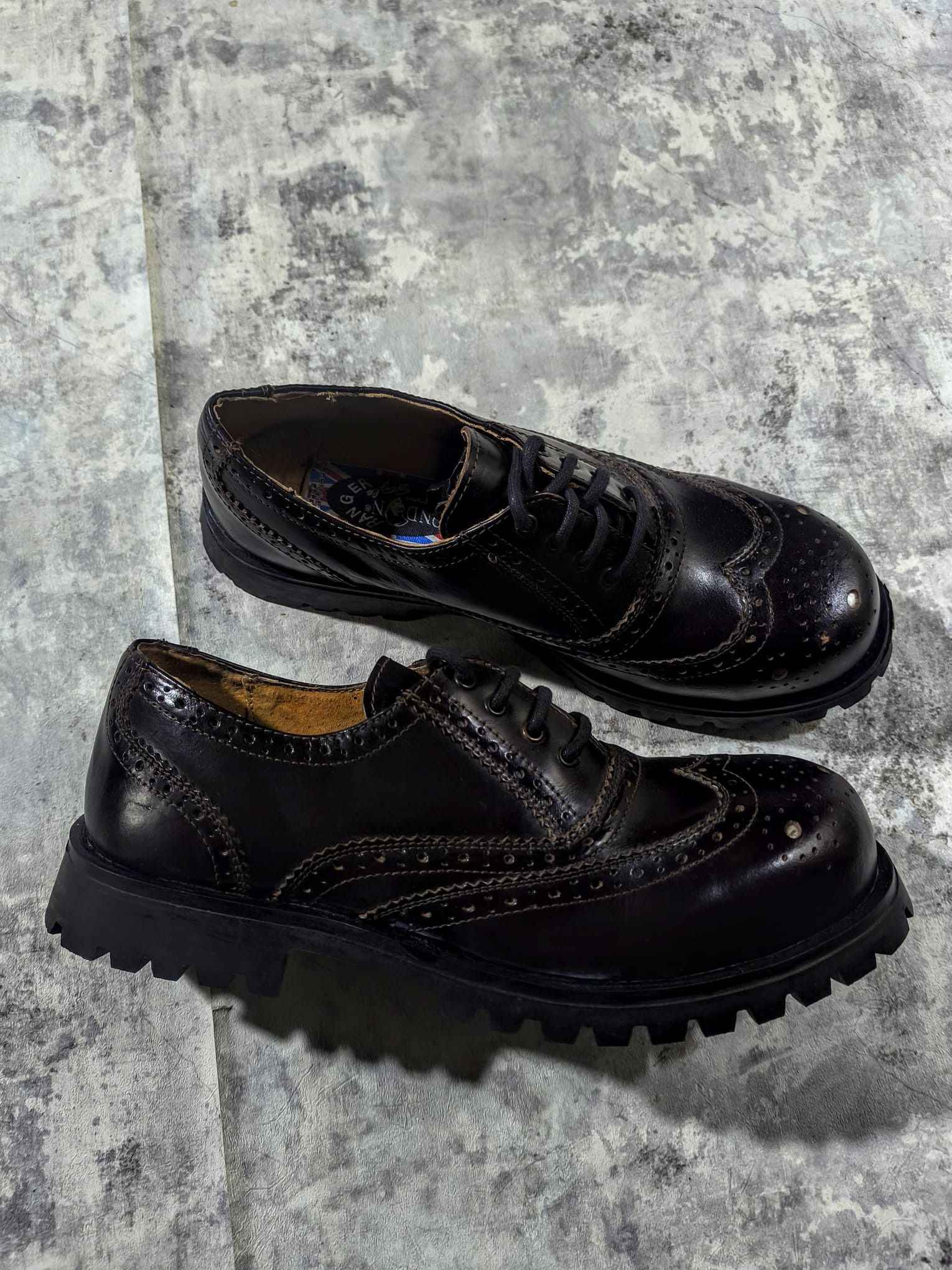 Genuine Leather Vtg Dark Cherry Wstern Metal Front Chunk Leather Lace-Up Size US 12 / EU 45 - 1 Thumbnail