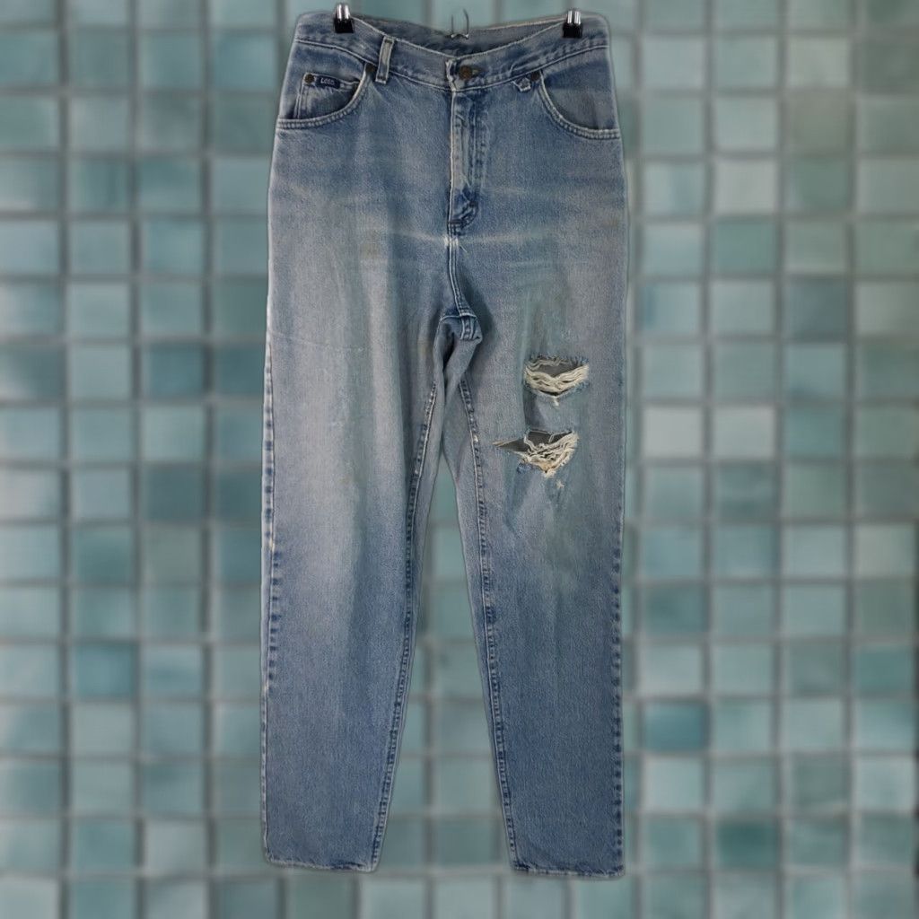 Lee Lee Jeans Distressed Blue Denim Straight Leg 32x34 Regular Mens 100% Cotton Jeans Size US 32 / EU 48 - 1 Thumbnail