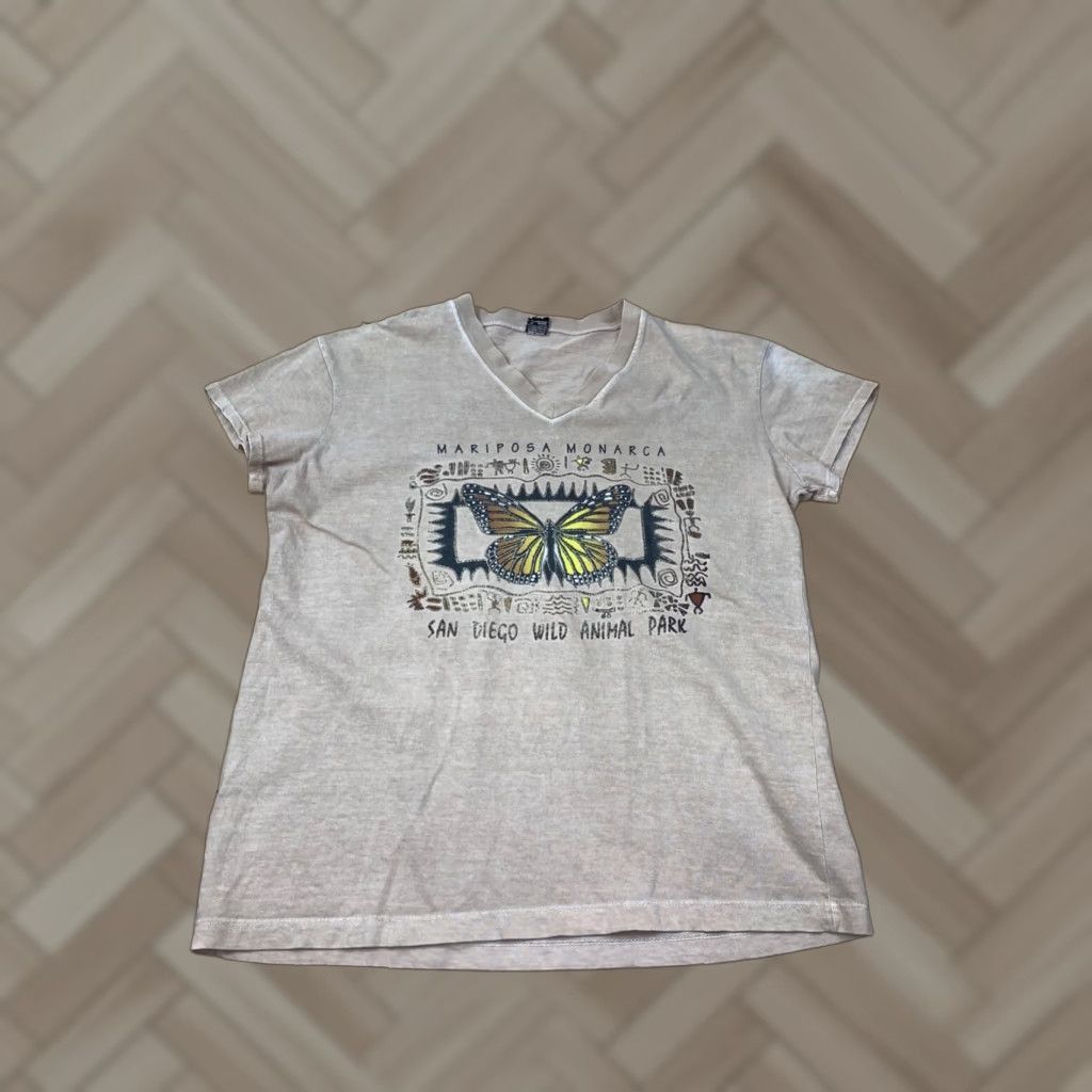 Vintage VINTAGE Womens T Shirt Beige 1990s San Diego Wild Animal Park Mariposa Monarch L Beiges? Size L / US 10 / IT 46 - 1 Thumbnail