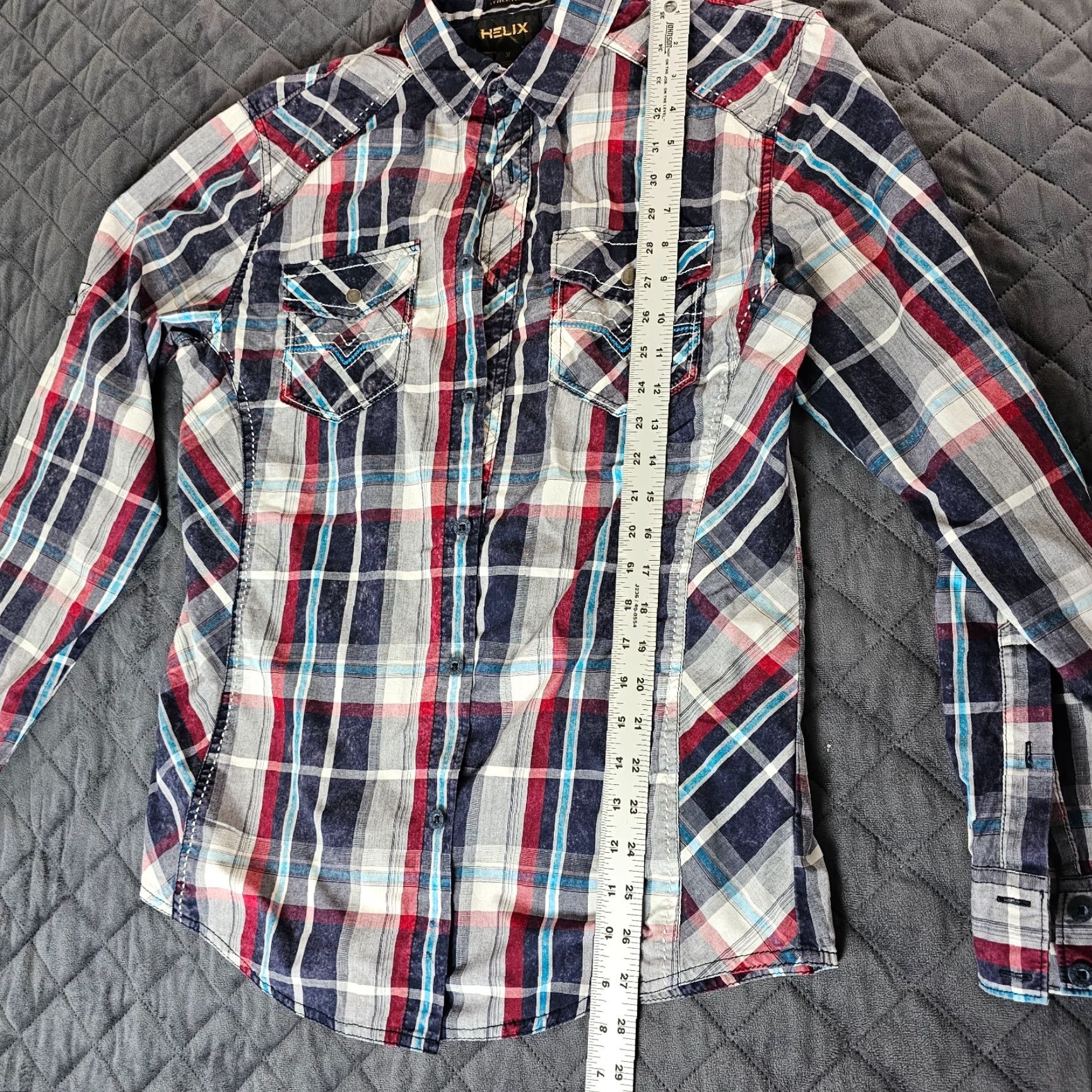 Vintage Helix Men’s Button Shirt Blue Plaid Size Medium Athletic Fit Pockets Western Size US M / EU 48-50 / 2 - 5 Thumbnail