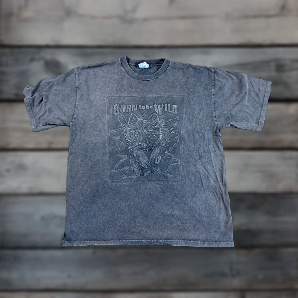 Vintage VINTAGE Wolf Born to Be Wild Graphic T-Shirt Adult XL Gray 90s Biker Mens USA Made Size US XL / EU 56 / 4 - 1 Thumbnail