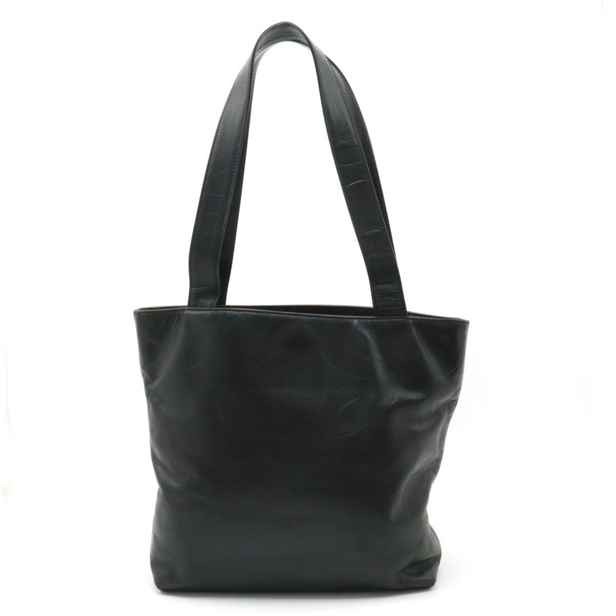 image of Chanel Coco Mark Embossed Tote Bag Shoulder Leather Black, Women's