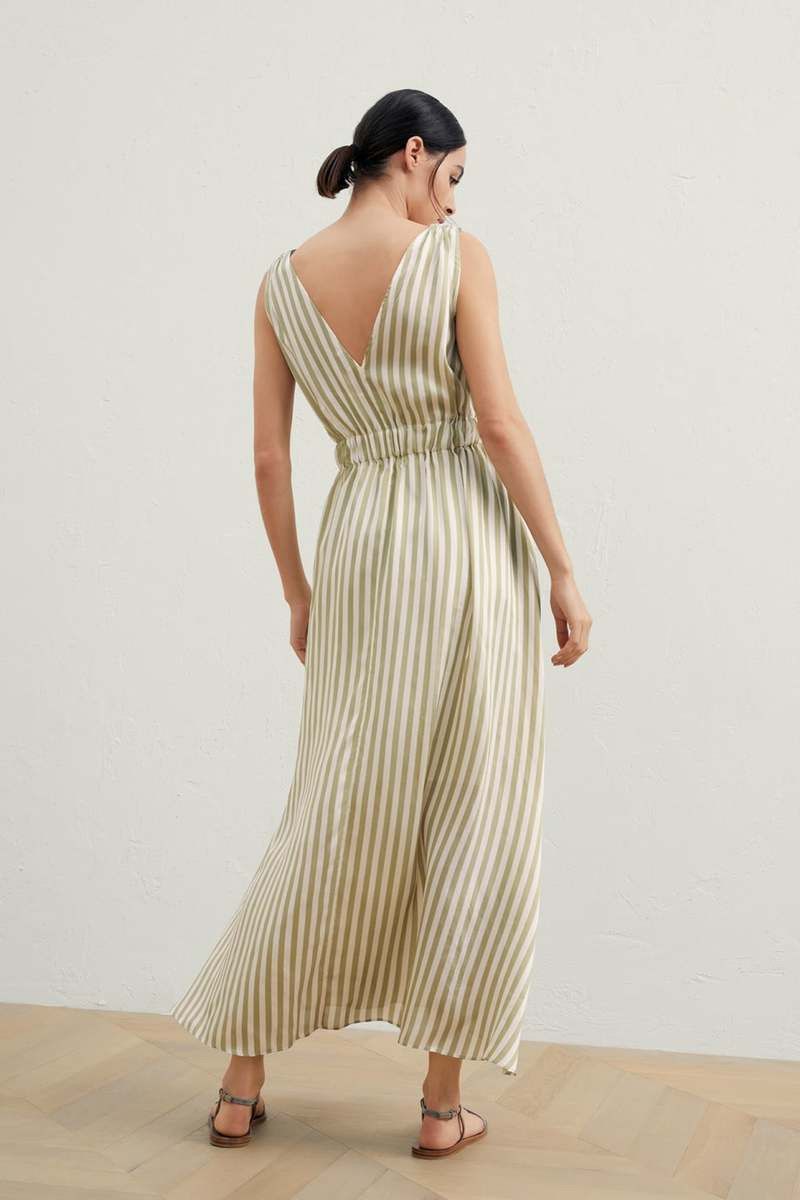 Brunello Cucinelli o1y0725 Midi Dress in Sage Green/White Size XS / US 0-2 / IT 36-38 - 3 Thumbnail