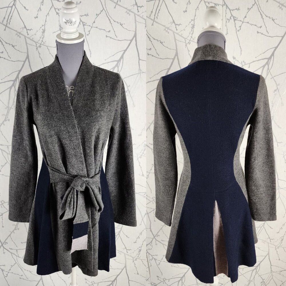 Anthropologie Rosie Neira Navy & Gray 100% Wool Denisse Tie Front Cardiga Size S / US 4 / IT 40 - 1 Thumbnail