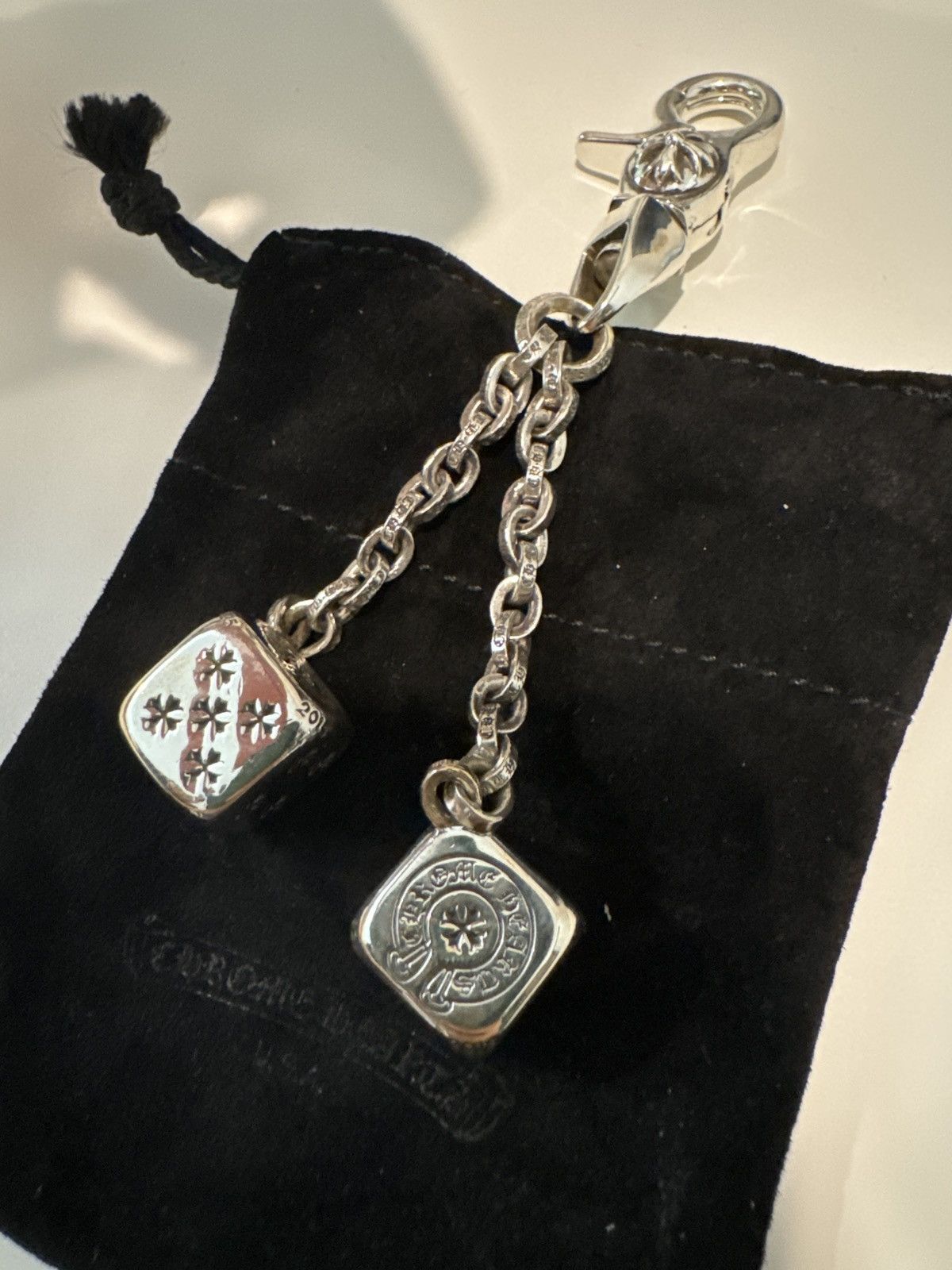 Pre-owned Chrome Hearts Dice Key Chain Silver